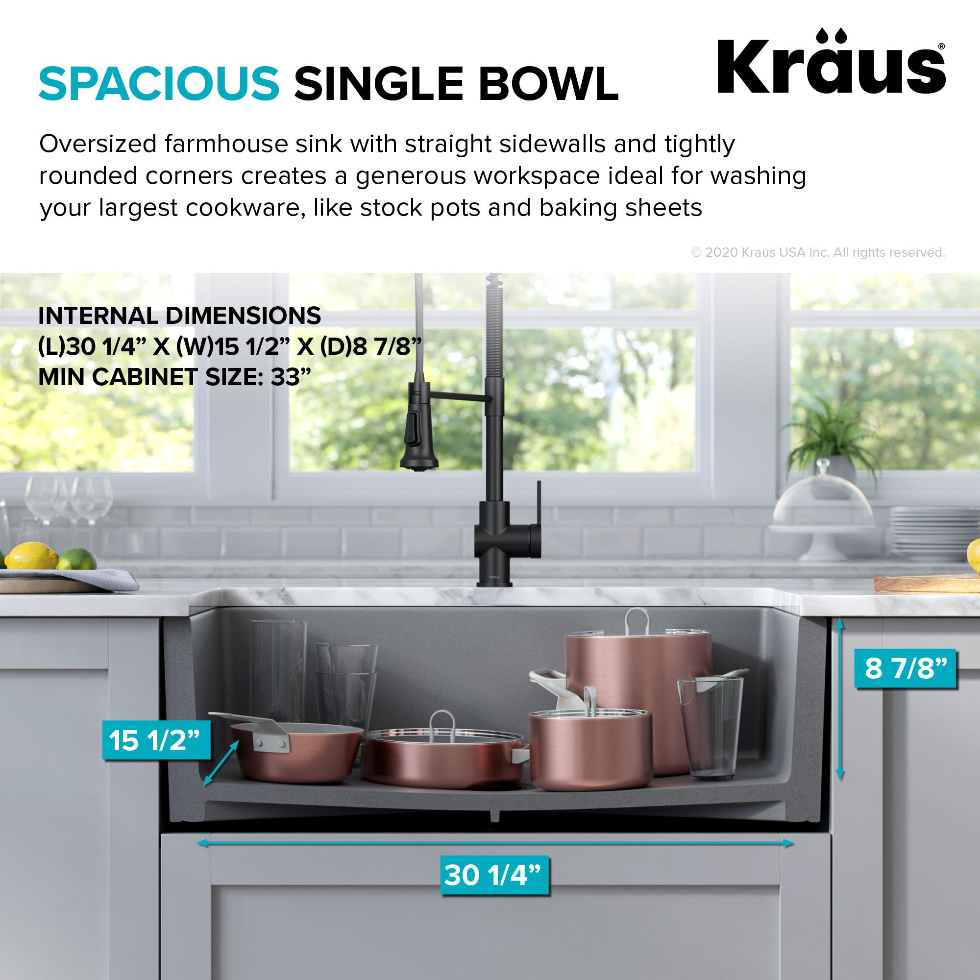 KRAUS Turino™ 33" L Farmhouse Reversible Apron Front Fireclay Single Bowl Kitchen Sink