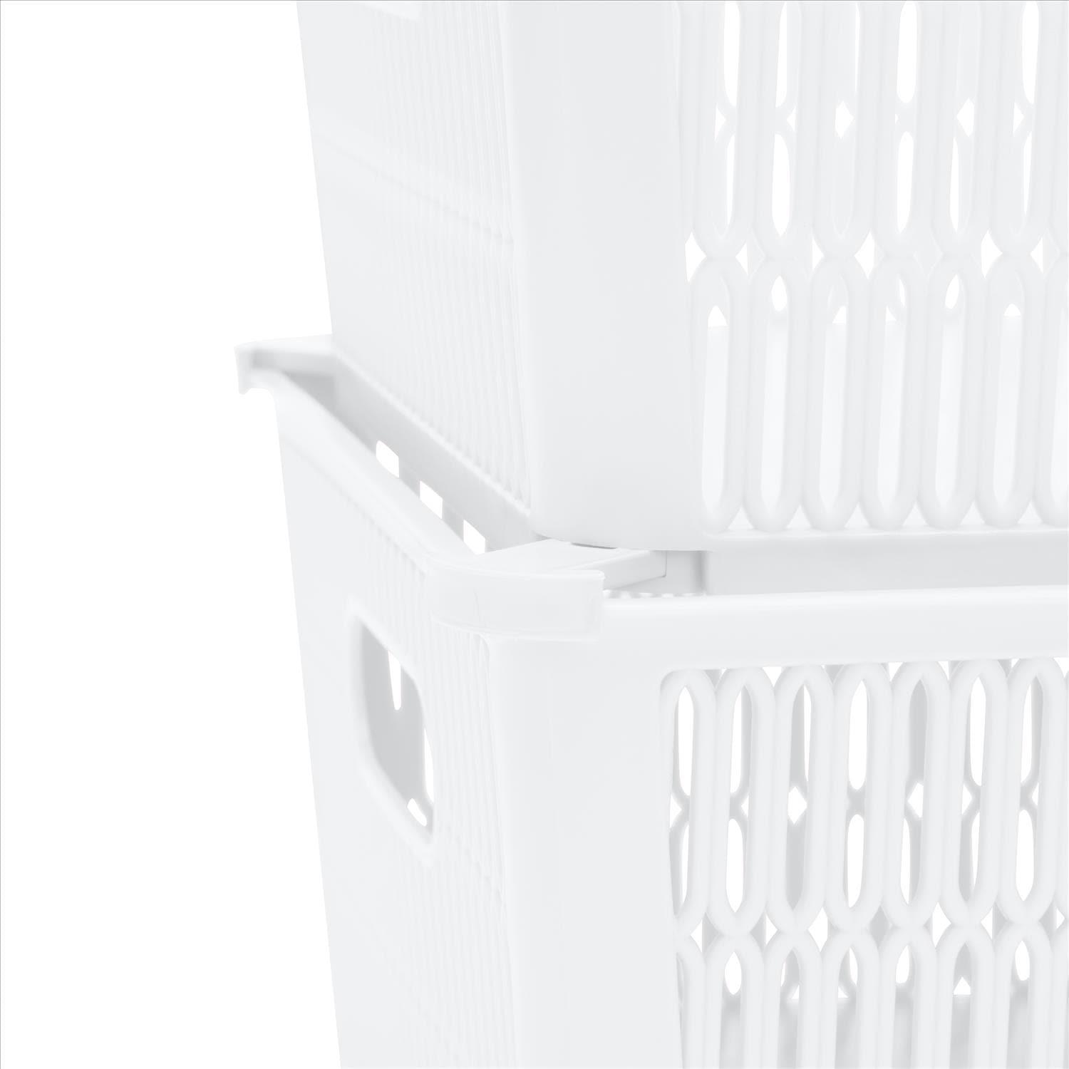 Simplify Slide 2 Stack It 2 Pack Plastic Storage Tote Baskets in White