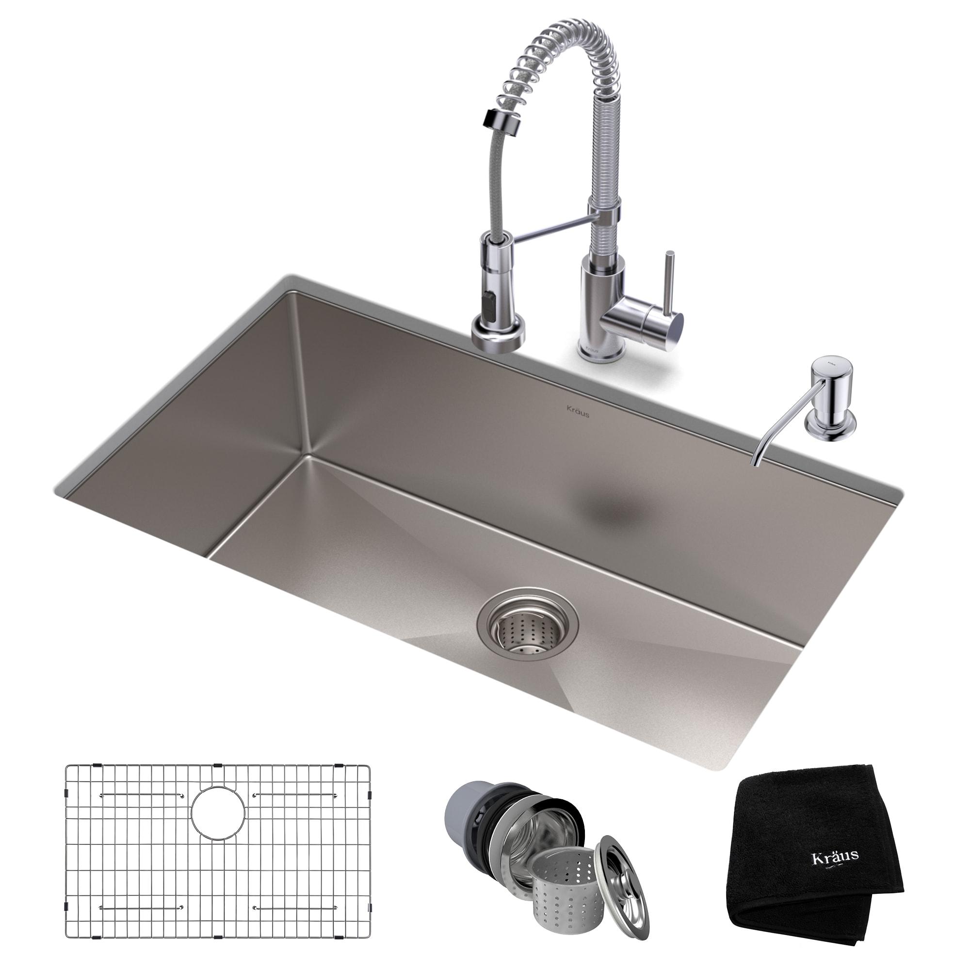 KRAUS 30-in Standart PRO Kitchen Sink Combo Set with Bolden Kitchen Faucet and Soap Dispenser