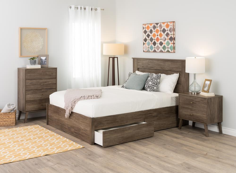Mid-Century Modern 4 Drawer Chest Drifted Gray - Prepac: Sleek Bedroom Storage, Brass Knobs