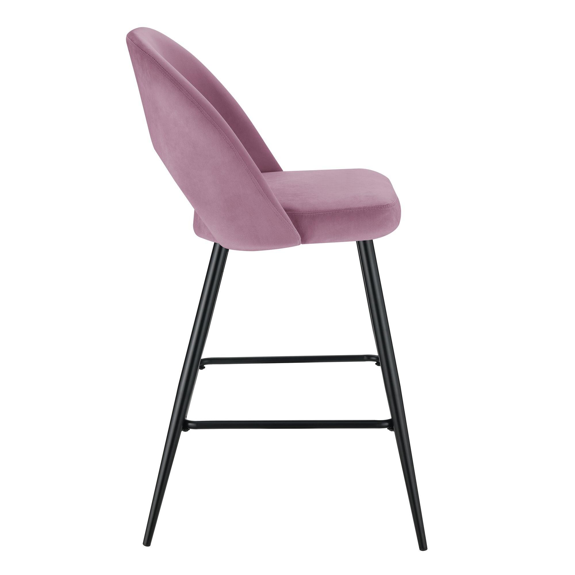 Picket House Furnishings Loran Bar Stool Set in Pink Velvet Fabric