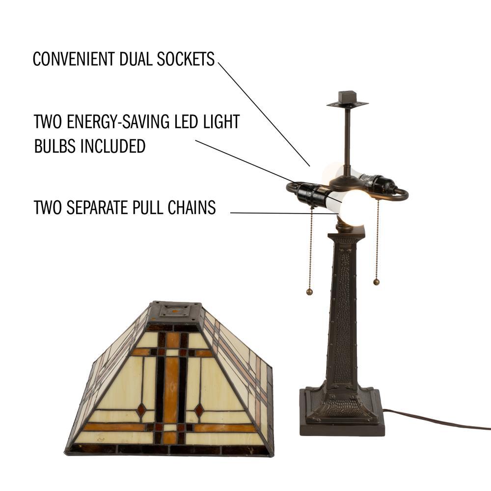Tiffany Style Table Lamp-Mission Design Art Glass (Includes LED Light Bulb) Black: Stained Glass Desk Task Lamp, Metal Base, Inline Switch