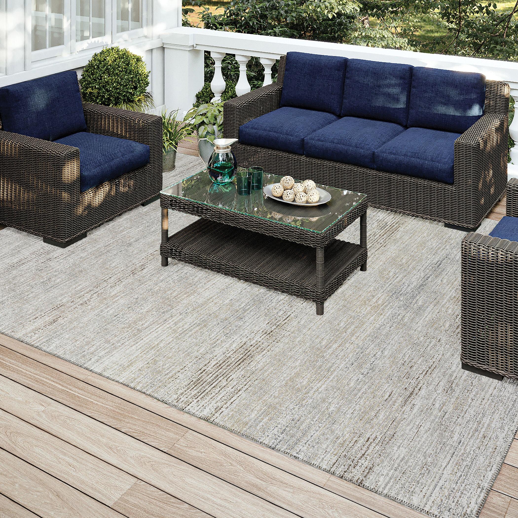 Addison Rugs Indoor/ Outdoor Marston Dynamic Transitional Striped Washable Area Rug 10' x 14' - Beige