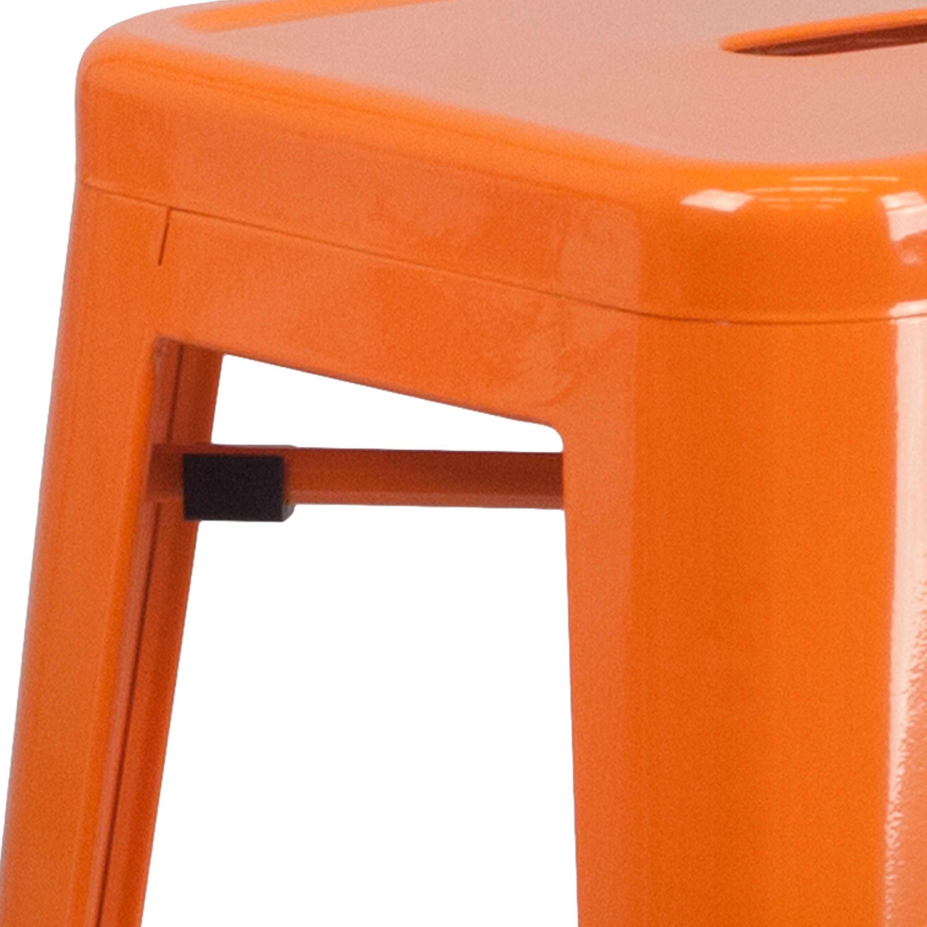 Flash Furniture Commercial Grade 30" High Backless Orange Metal Indoor-Outdoor Barstool with Square Seat