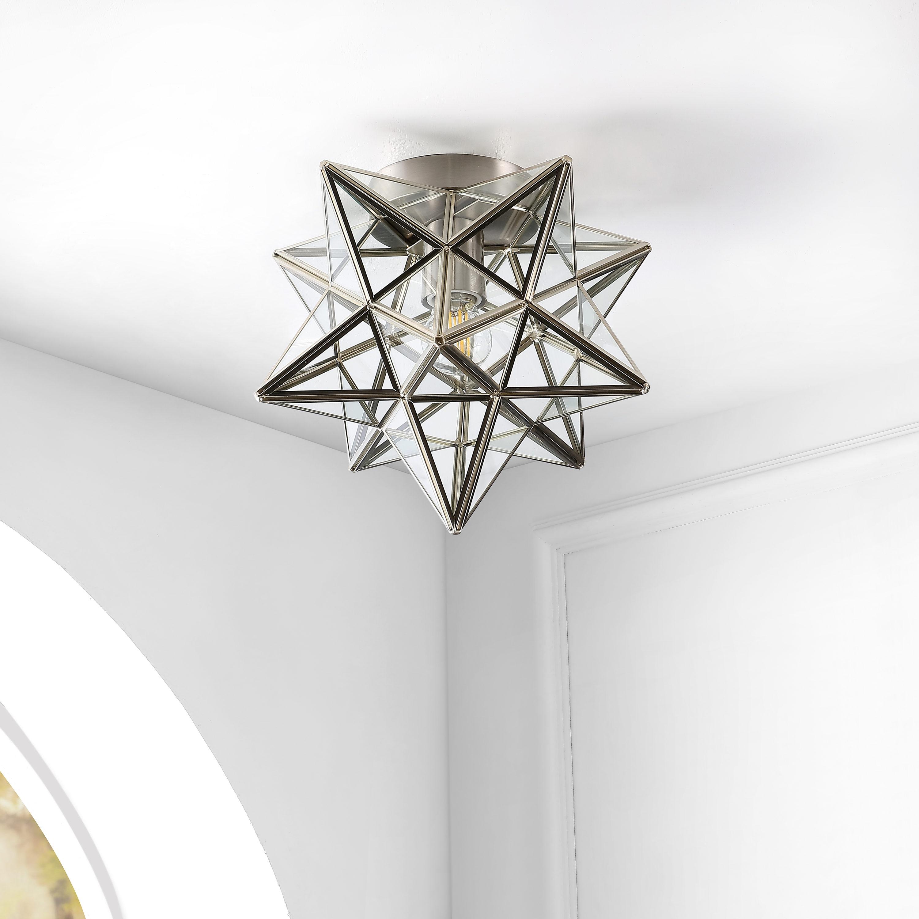 Stella 12" Moravian Star Metal/Glass LED Flush Mount, Nickel