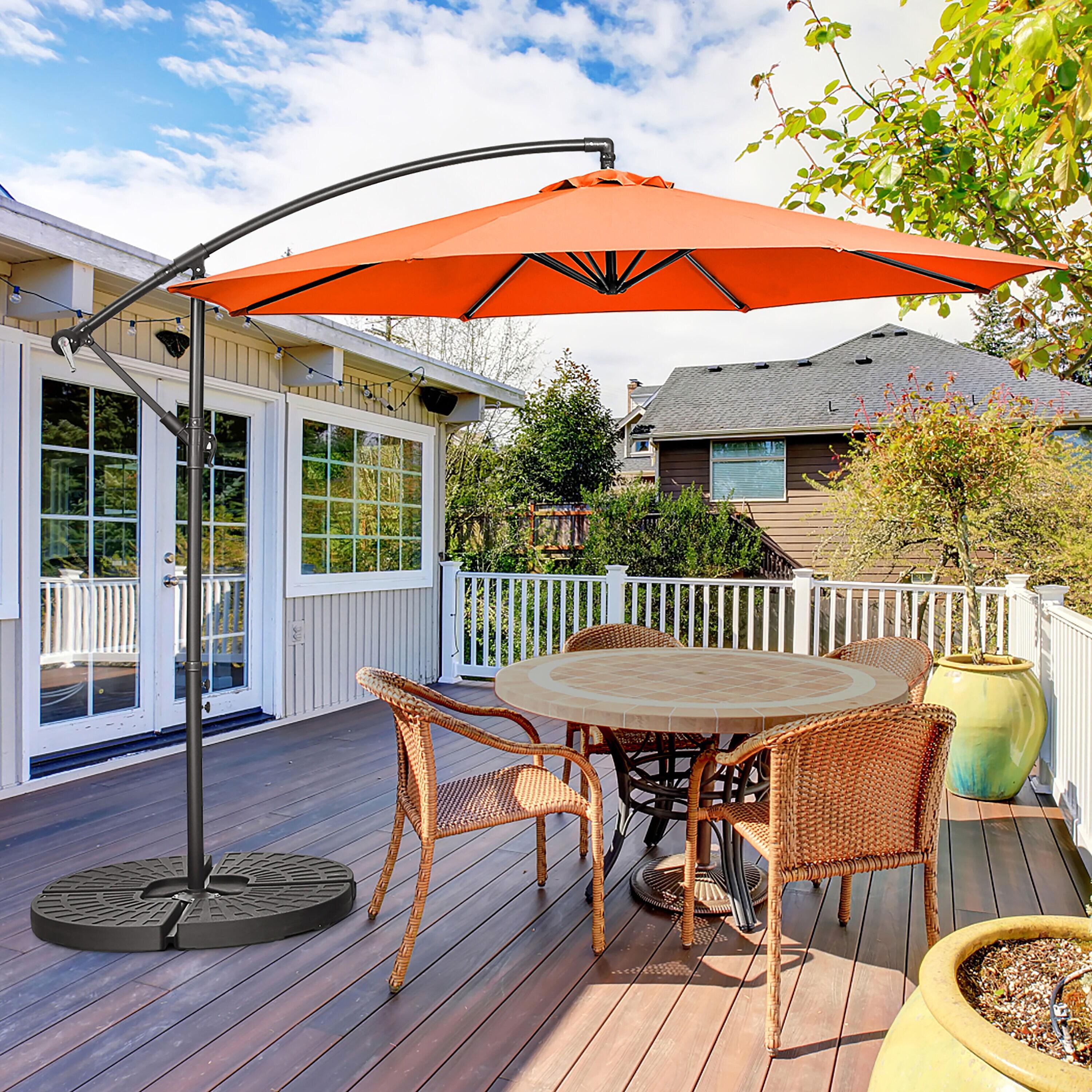 Tangkula 10FT Patio Offset Umbrella 8 Ribs Cantilever Umbrella w/Crank for Poolside Yard Lawn Garden Orange
