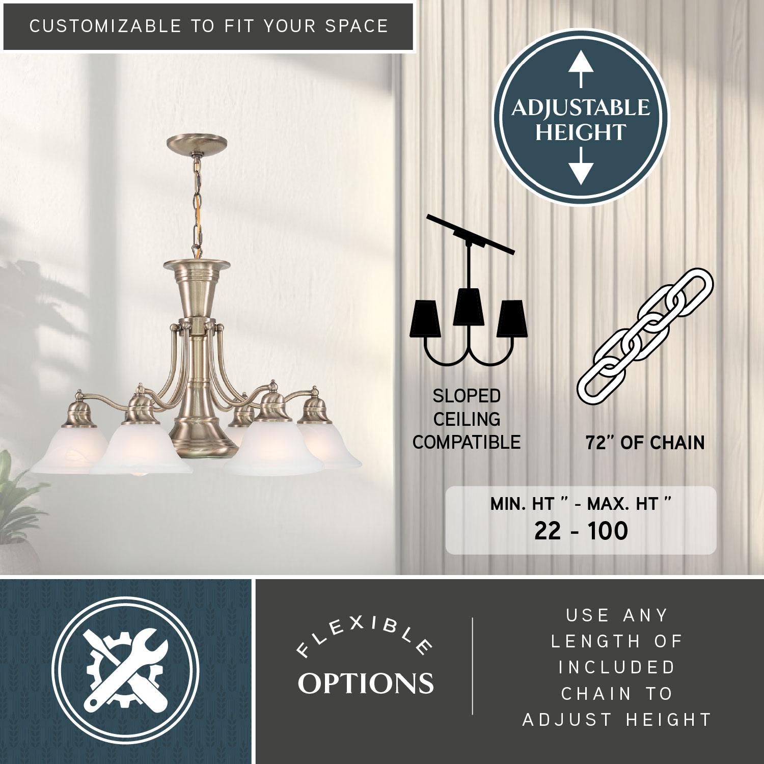 Vaxcel Standford 6 - Light Chandelier in  Antique Brass