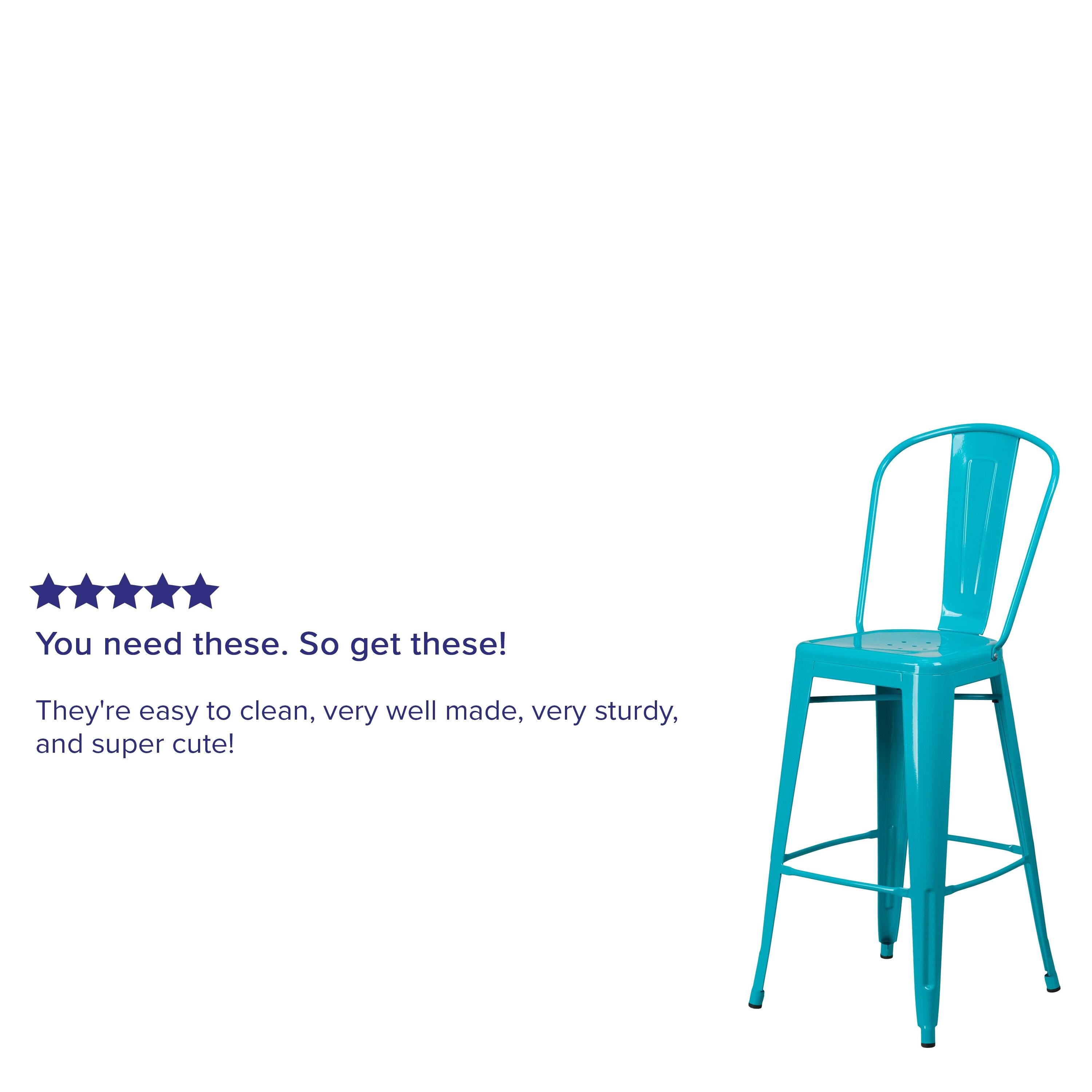 Flash Furniture Commercial Grade 30" High Crystal Teal-Blue Metal Indoor-Outdoor Barstool with Back