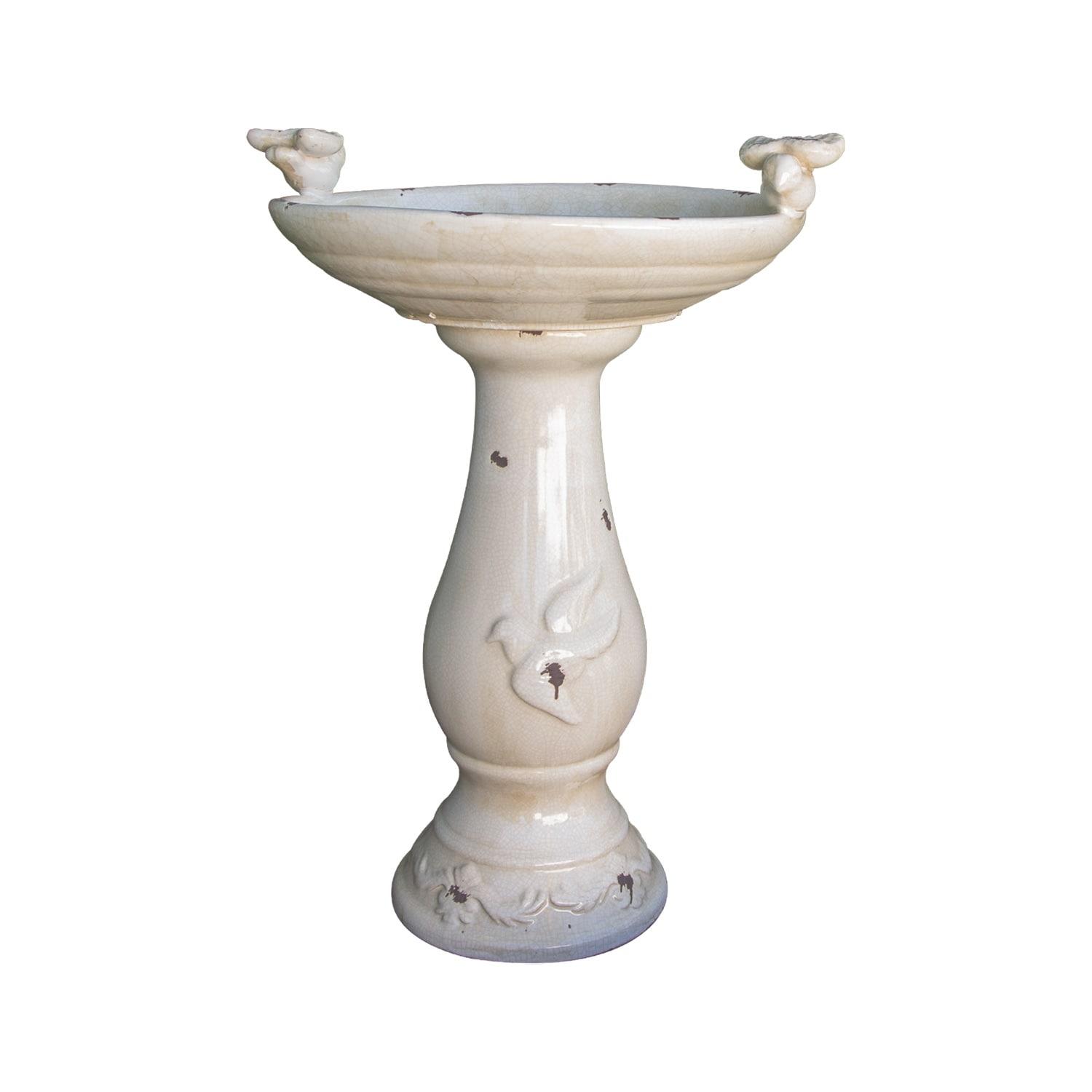 24" Antique Ceramic Birdbath With Birds - Brown - Alpine Corporation: Weather-Resistant, Freestanding Design