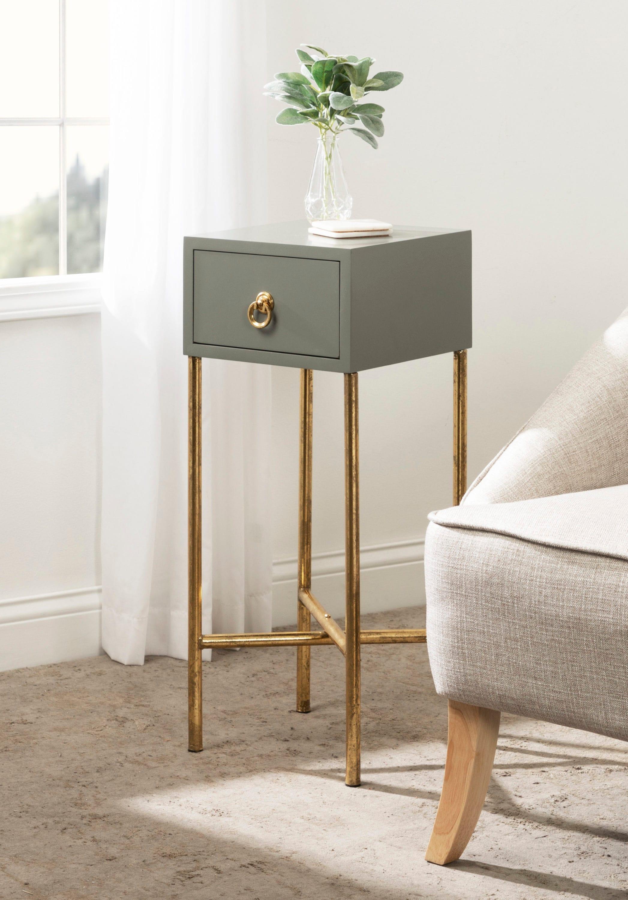 Kate and Laurel Decklyn Square MDF Tea Table, 12x12x30, Gold and Gray