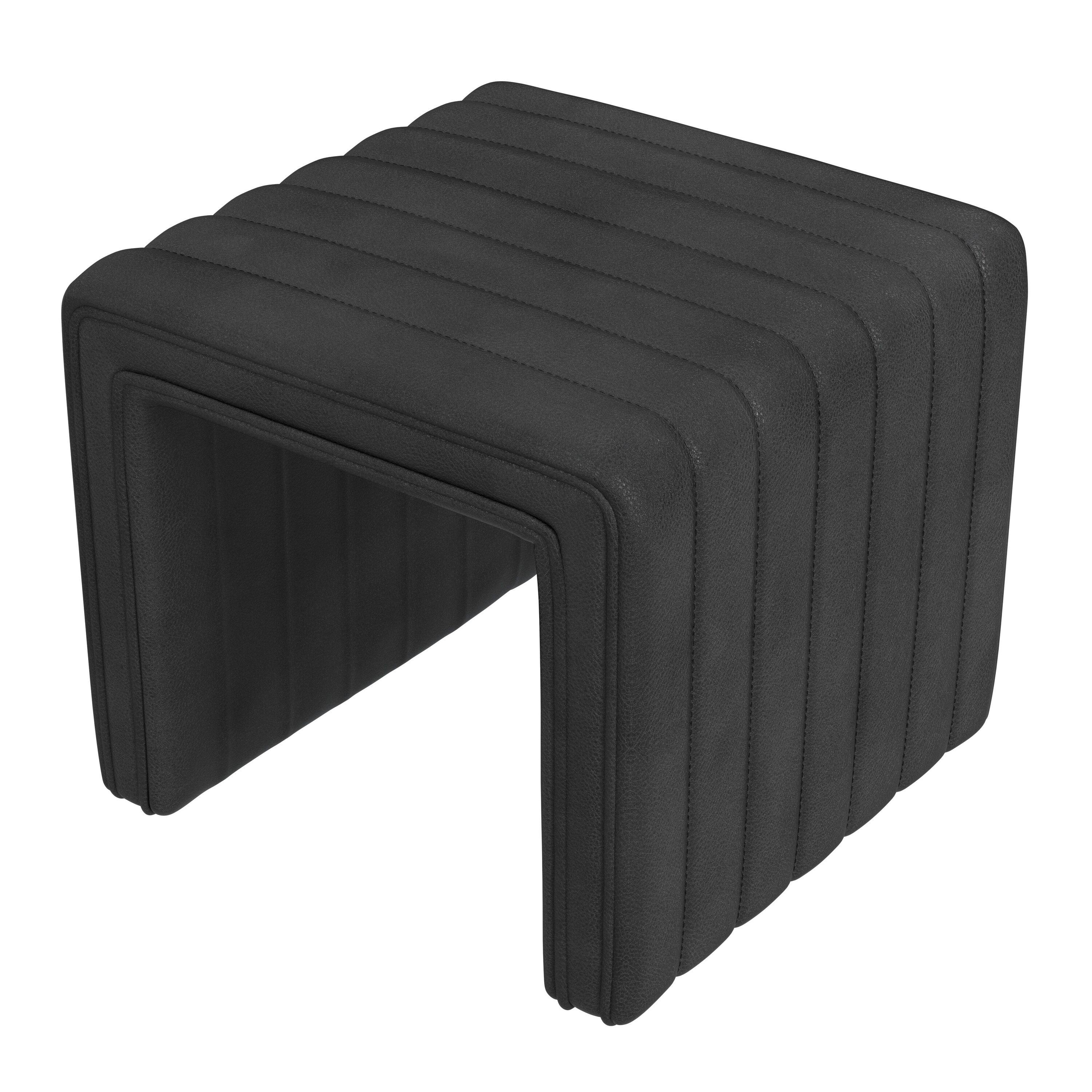 HomePop Modern Channel Faux Leather Ottoman Black: Upholstered Square Bench, No Assembly Required
