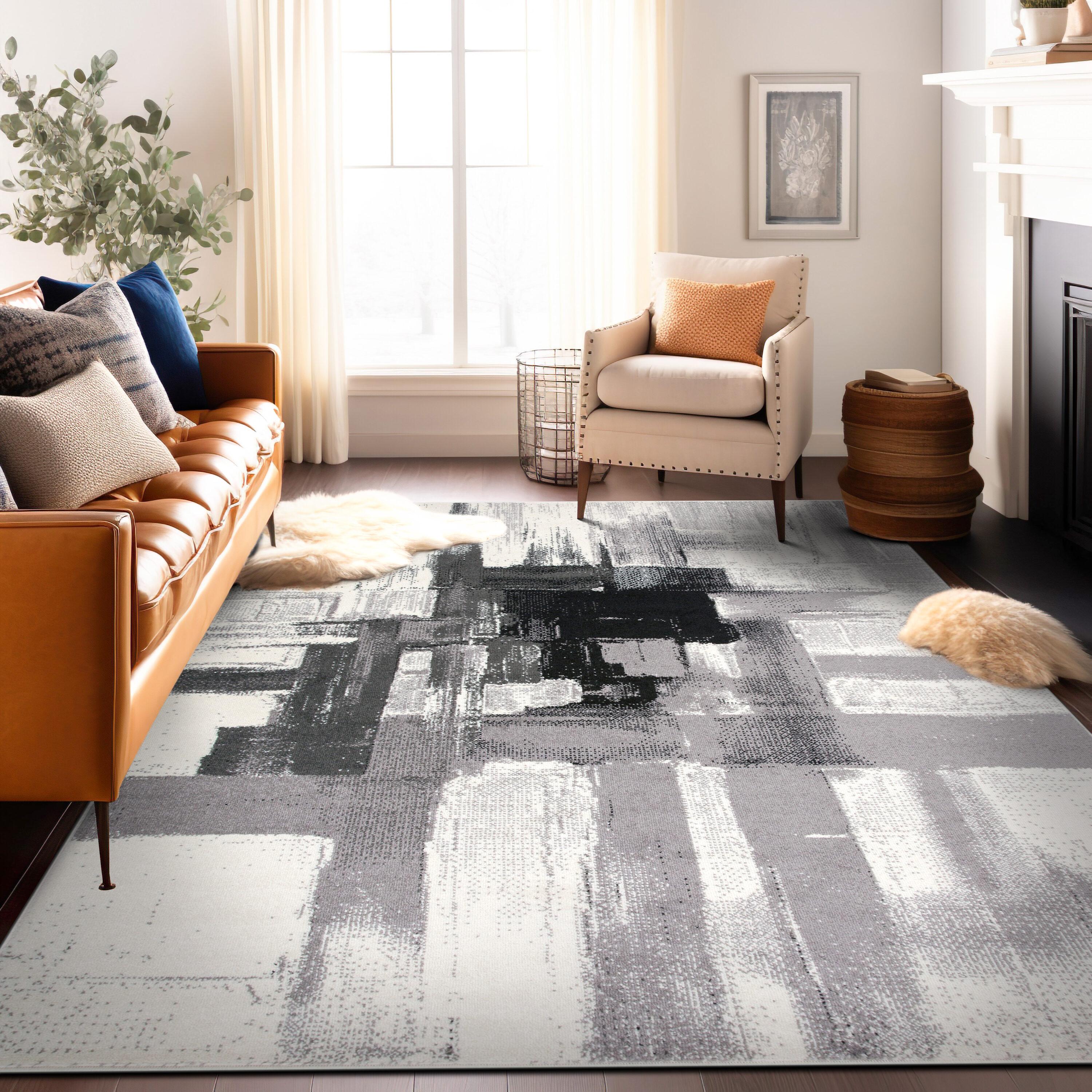 World Rug Gallery Contemporary Modern Abstract Black 5' x 7' Area Rug:  Stain-Resistant,  Pet Friendly,  Low Pile,  Indoor Use