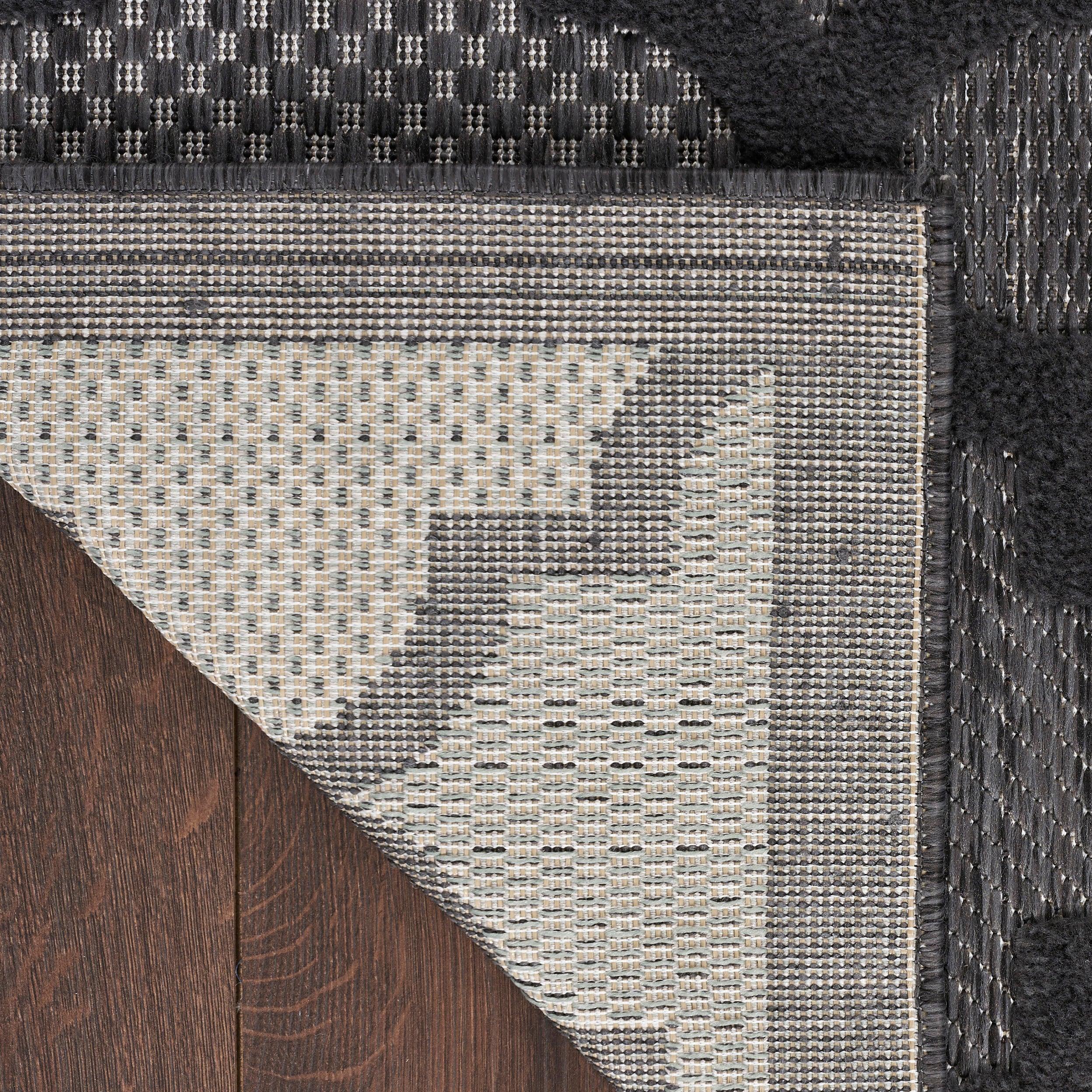 Nourison Easy Care Trellis Flatweave Indoor Outdoor Area Rug 5' x 7' Charcoal/Black