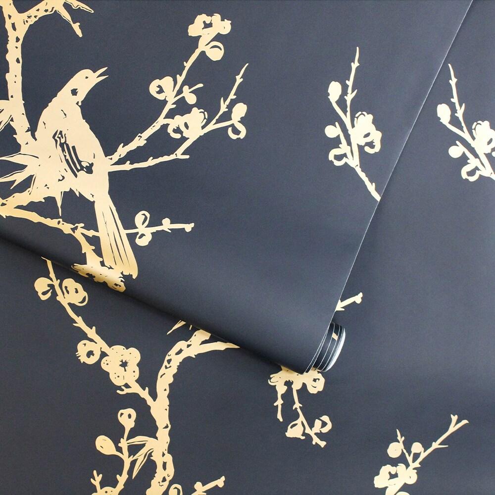 Tempaper & Co.® x Cynthia Rowley Bird Watching Removable Peel and Stick Wallpaper, Black and Gold, 56 sq ft: Vinyl, Self-Adhesive