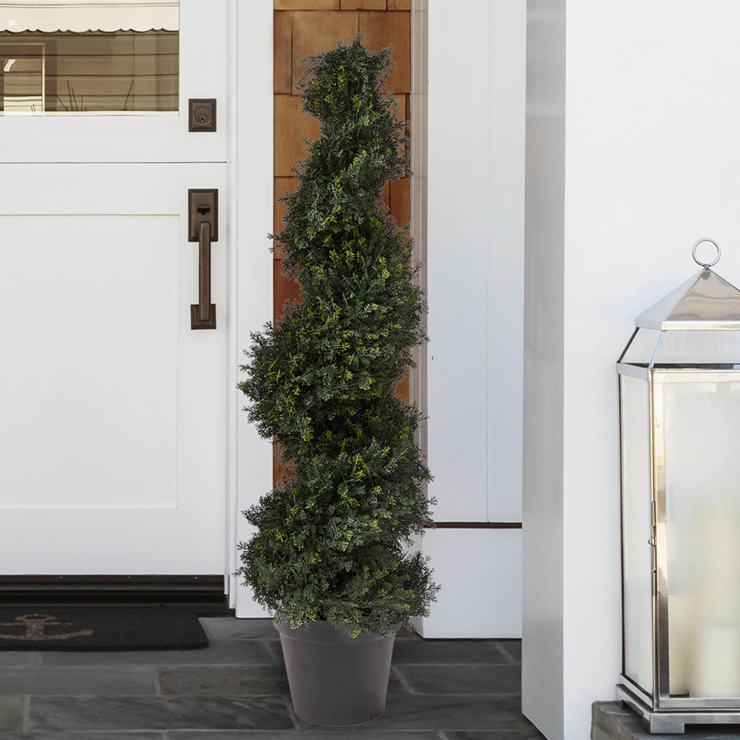 Nature Spring Faux Spiral Cypress Potted Topiary - 4'