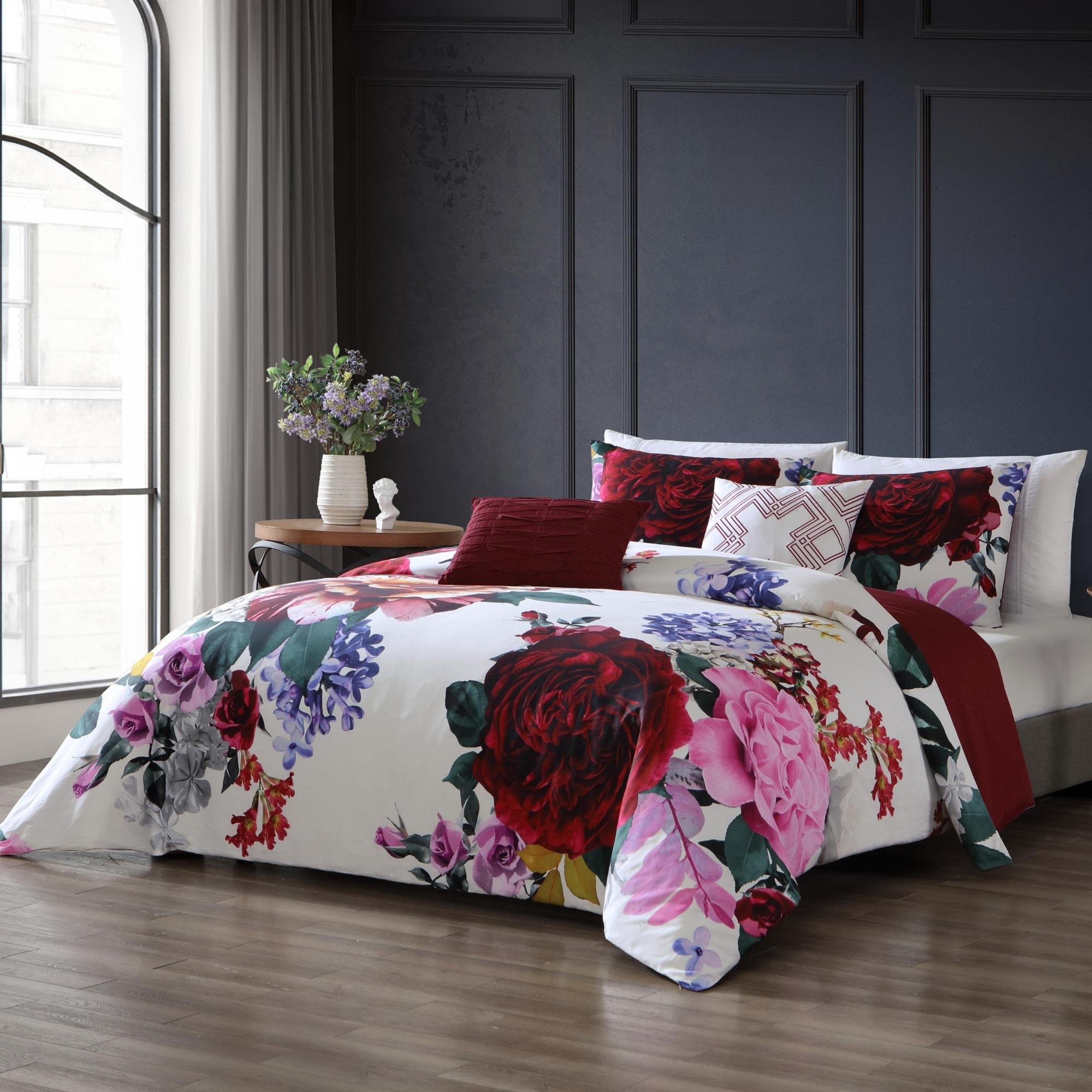 BeBeJan Bebejan Magenta Floral 100% Cotton Sateen 5 Piece Reversible Comforter Set