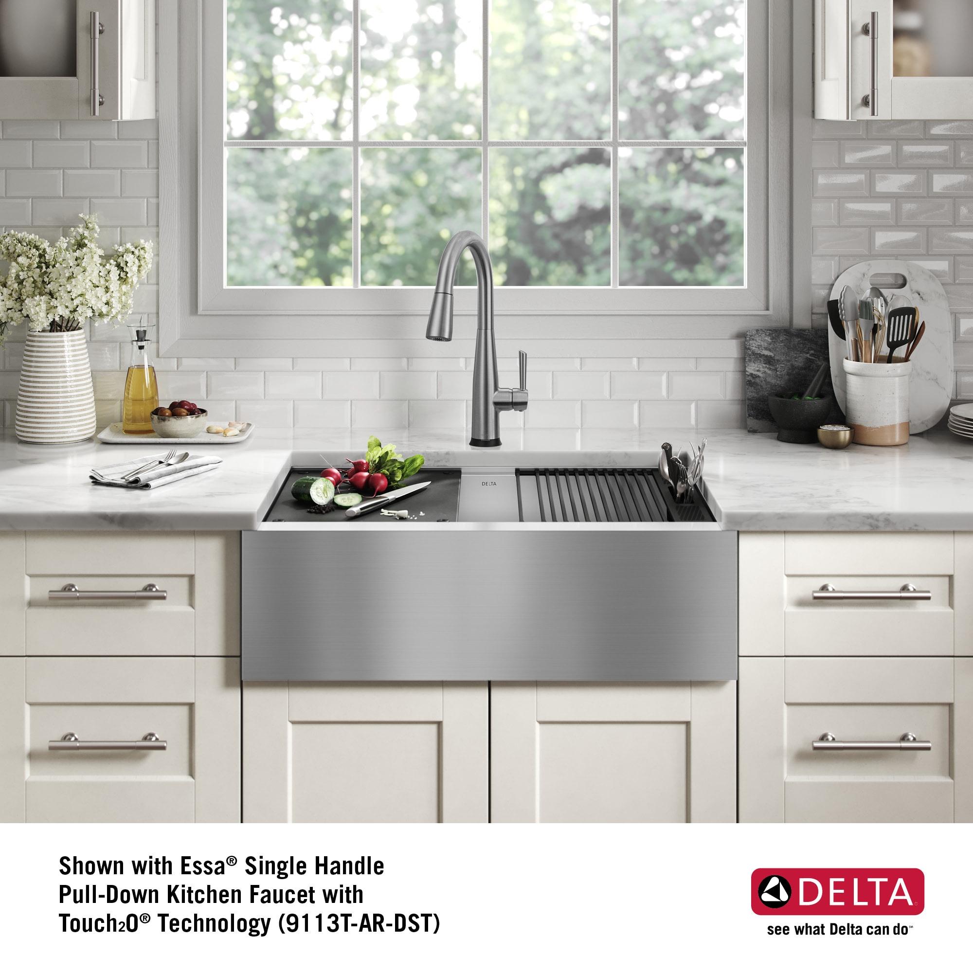 Delta Rivet™ 33" L Workstation Farmhouse Apron Front Kitchen Sink Undermount 16 Gauge Stainless Steel Single Bowl