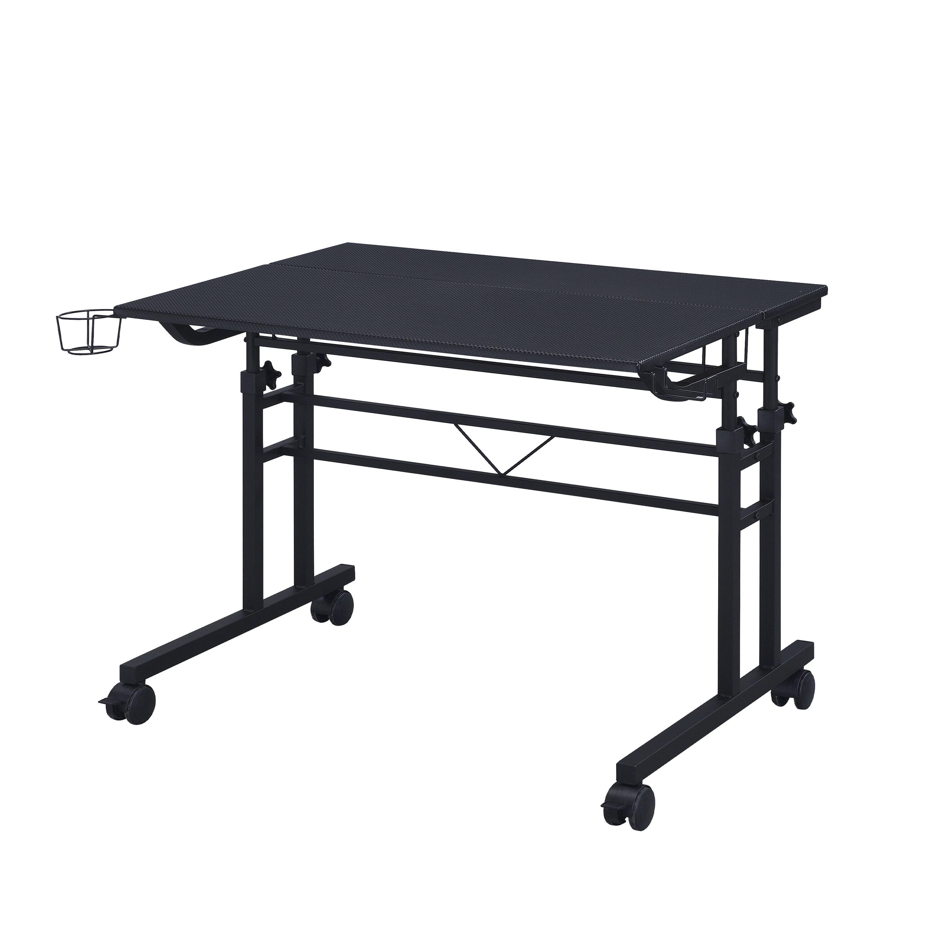 Inbox Zero Mobili Rolling Writing Desk – Height Adjustable with Moveable Shelf & Locking Wheels
