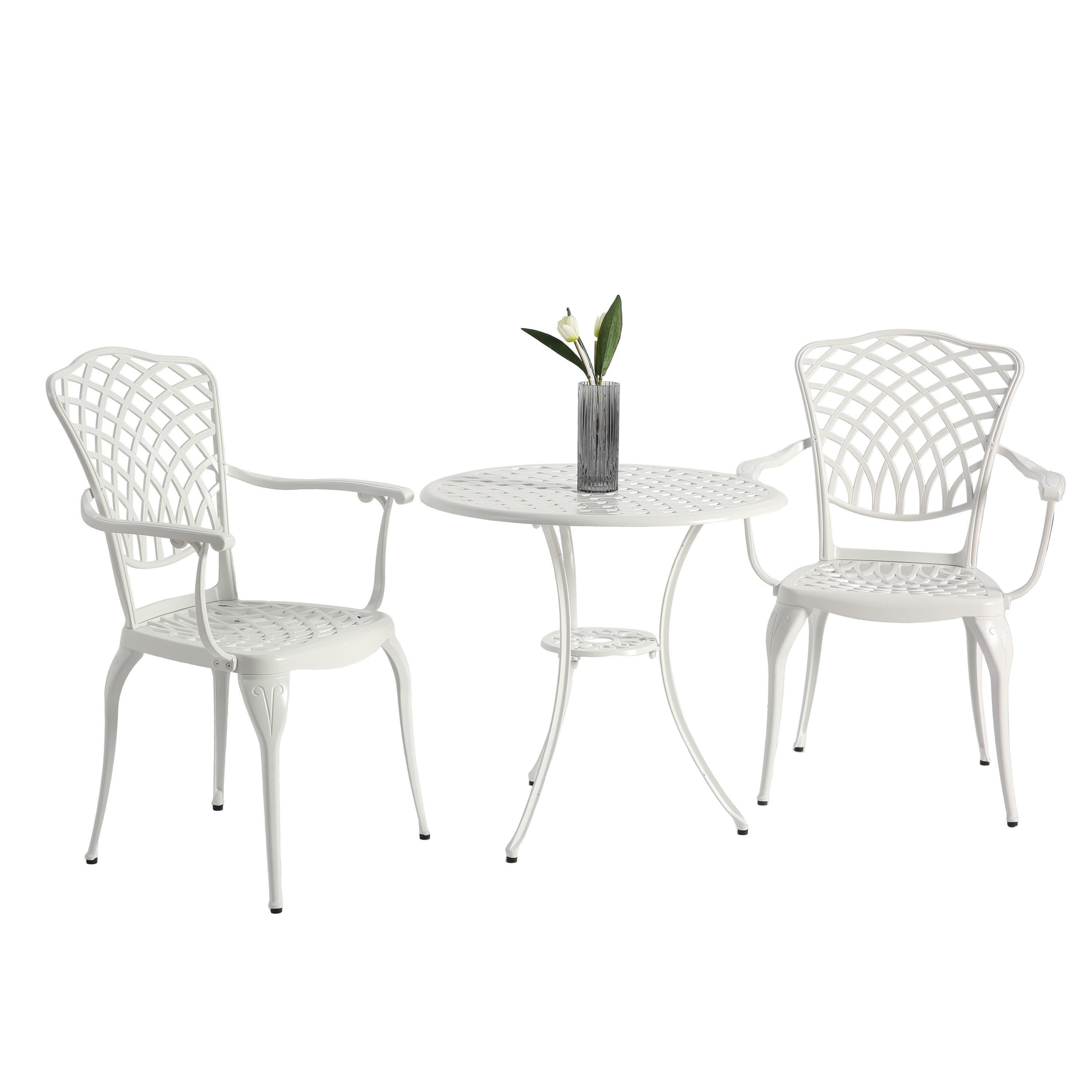 World Menagerie 3 Piece Patio Bistro Set Cast Aluminum Bistro Table And Chairs Set Of 2 With Umbrella Hole,All Weather Metal Bistro Table Set,Outdoor Patio Furniture Set For Garden