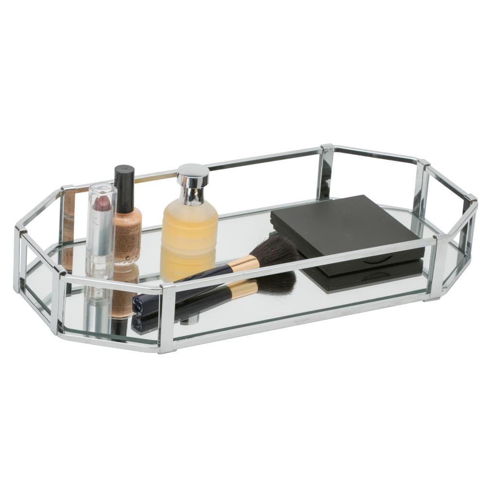 Octangular Design Bathroom Tray Chrome - Home Details: Steel Vanity Accessory, Spot Clean, 14.02" x 7.01" x 2.09"