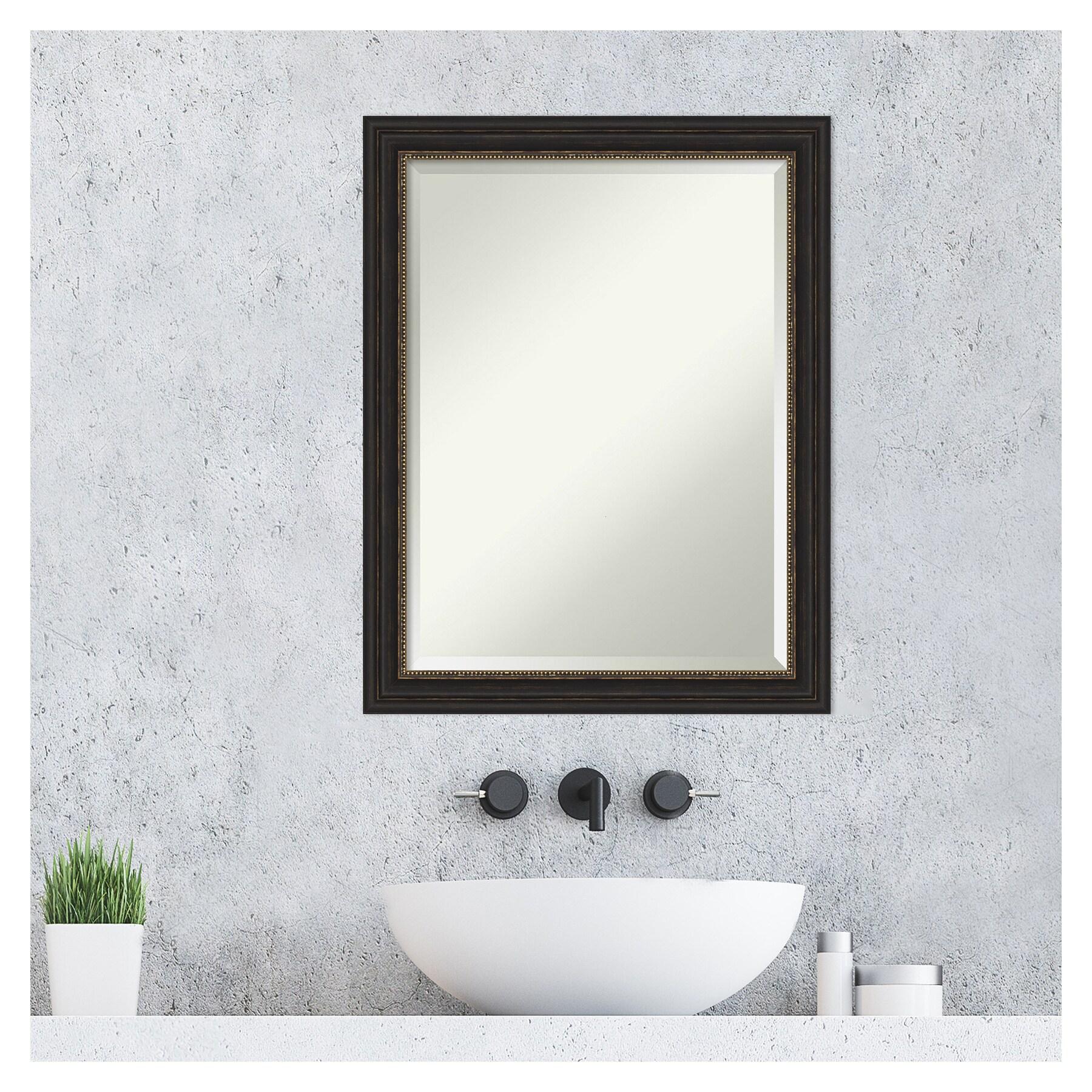 Amanti Art Beveled Bathroom Wall Mirror - Accent Bronze Narrow Frame Outer Size: 22 x 28 in