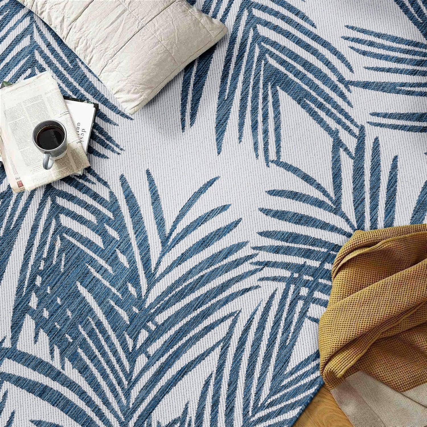 World Rug Gallery Contemporary Distressed Leaves Textured Flat Weave Indoor/Outdoor Area Rug - NAVY 7'10"X10'