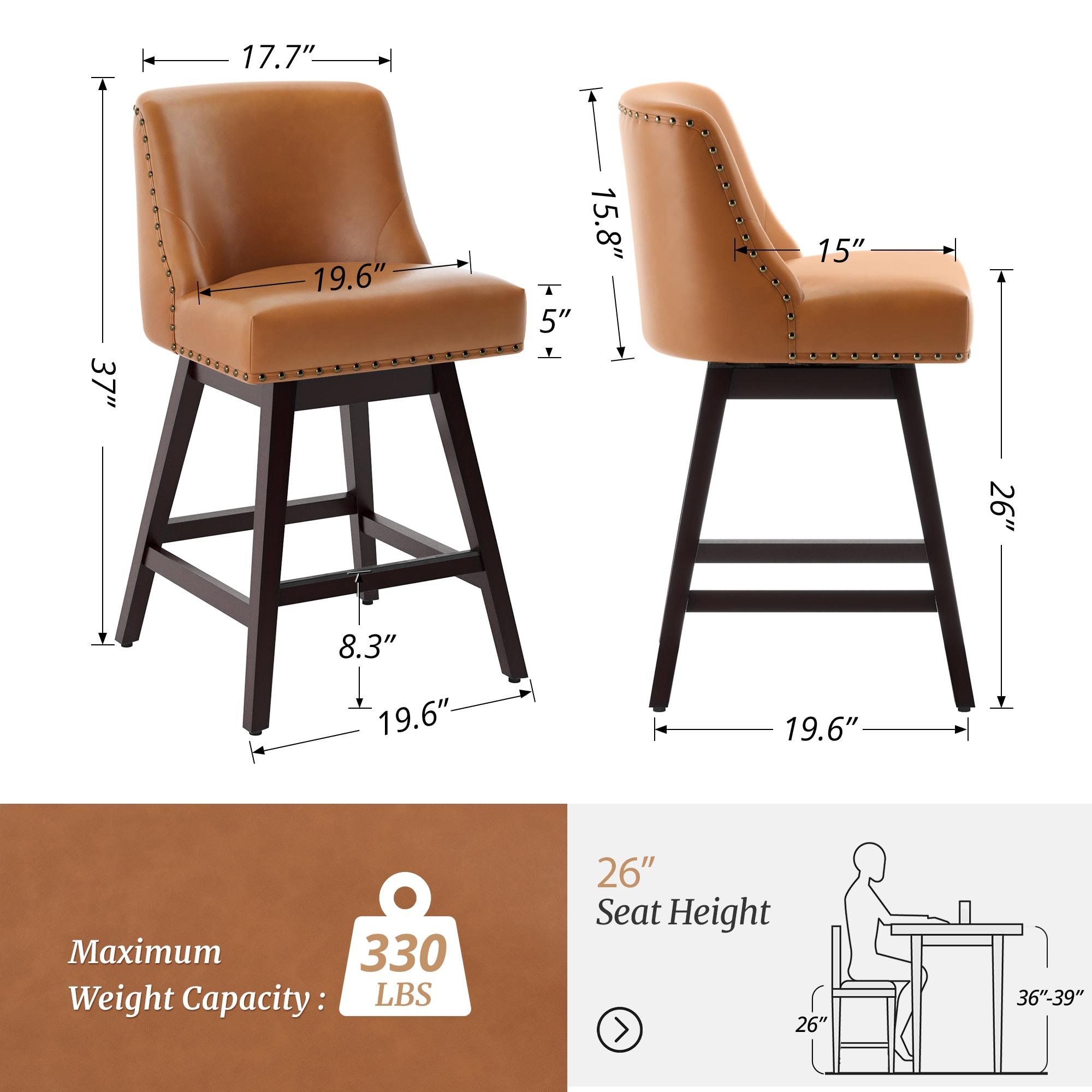 LUE BONA 360-degree Swivel Bar Stools Set of 3, 26" Counter Height Bar Stools with High Back and Wood Legs, Morden Faux Leather Upholstered Barstools for Kitchen Counter