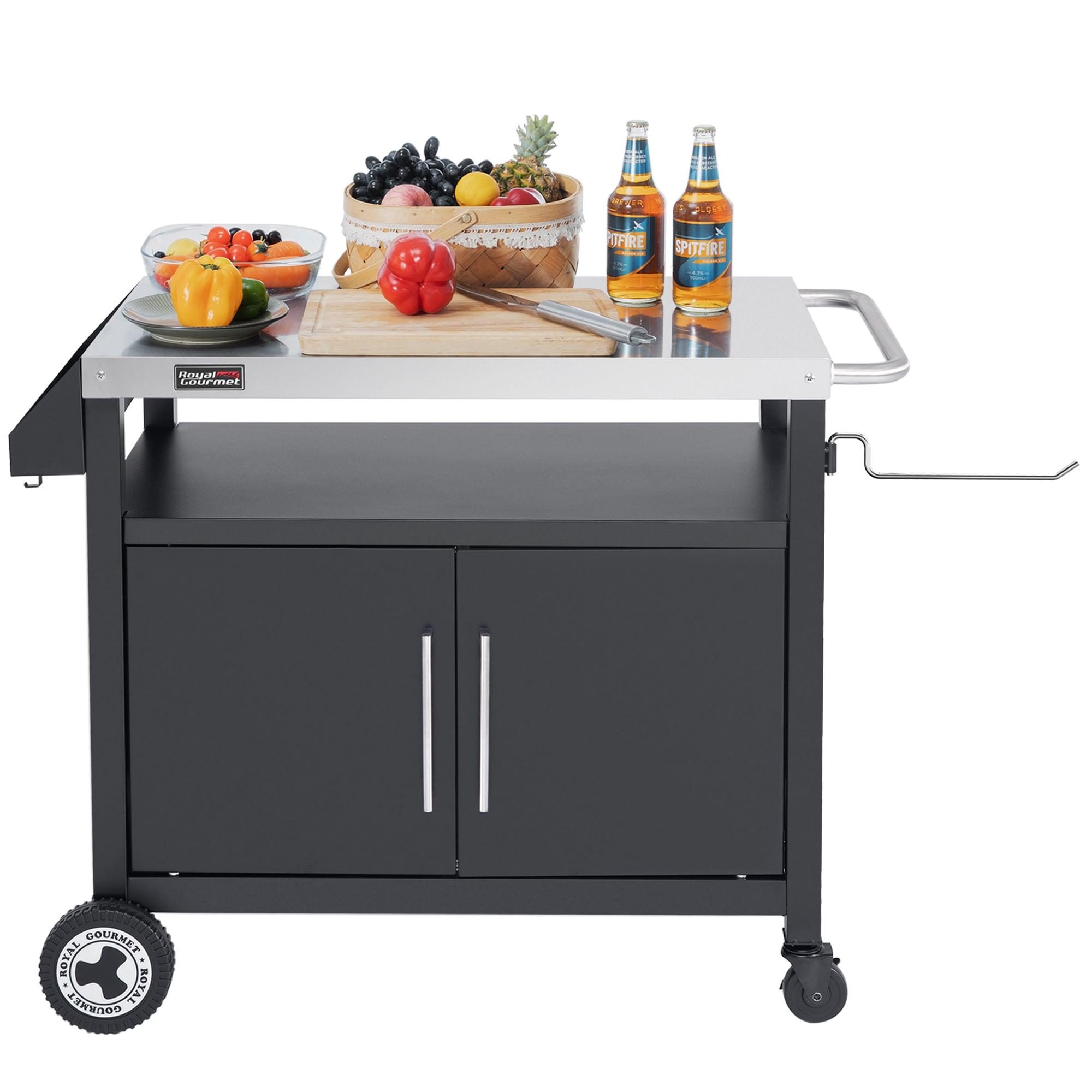 Royal Gourmet Black Stainless Steel Movable Kitchen Island Cart with Storage