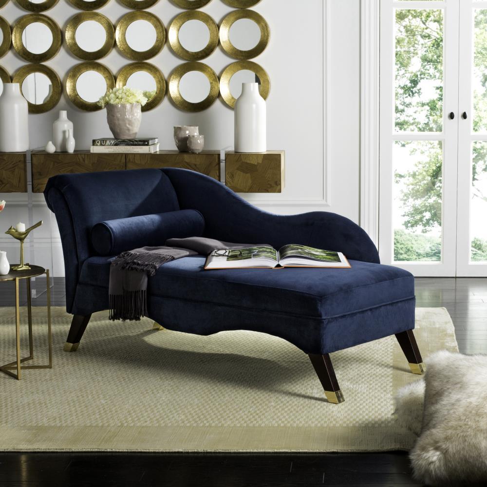 Caiden Vevlet Chaise with Pillow - Navy - Safavieh.