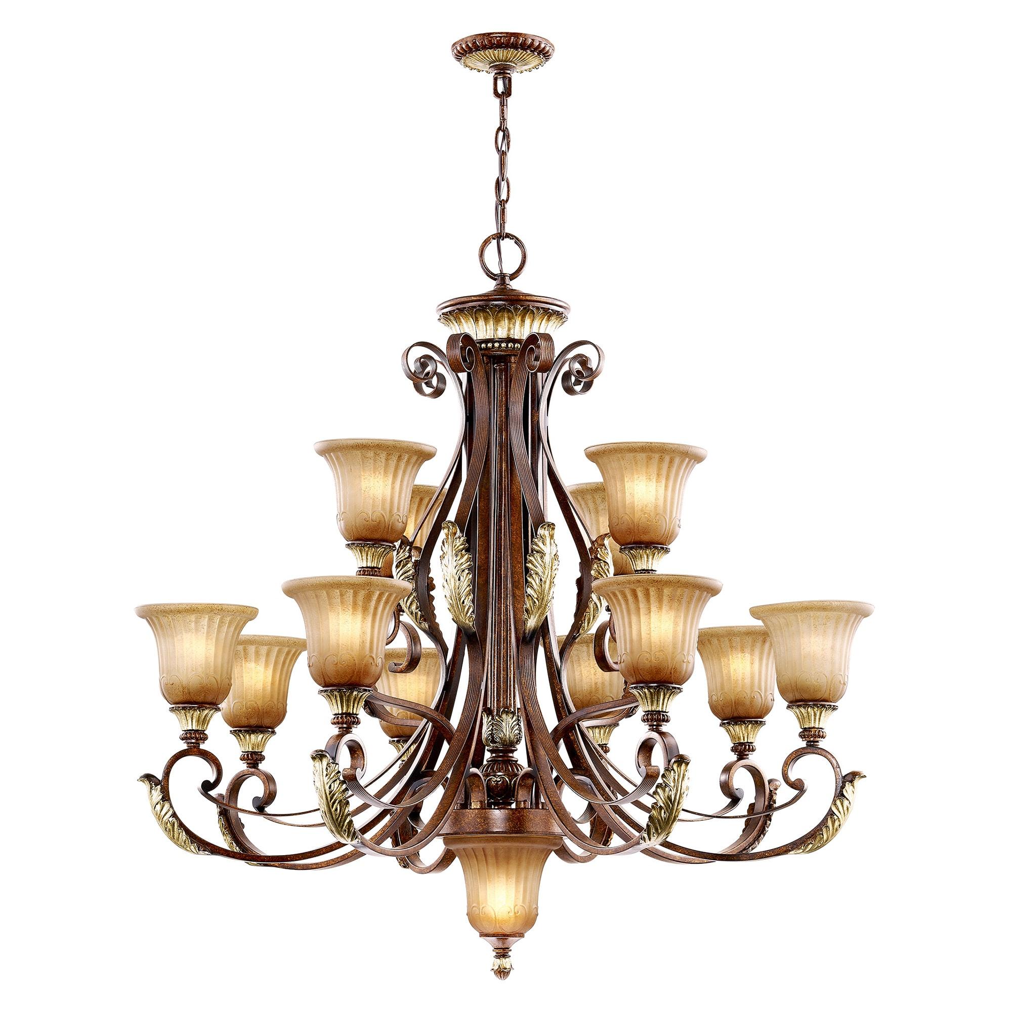 Villa Verona 13-Light Chandelier in Bronze with Rustic Art Glass