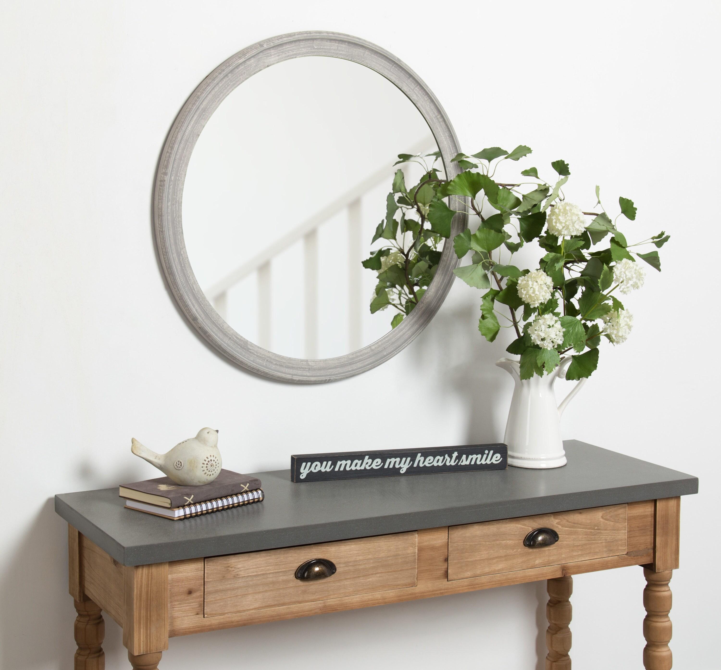 28" x 28" Mansell Circular Shaped Hanging Wood Wall Mirror Gray - Kate and Laurel