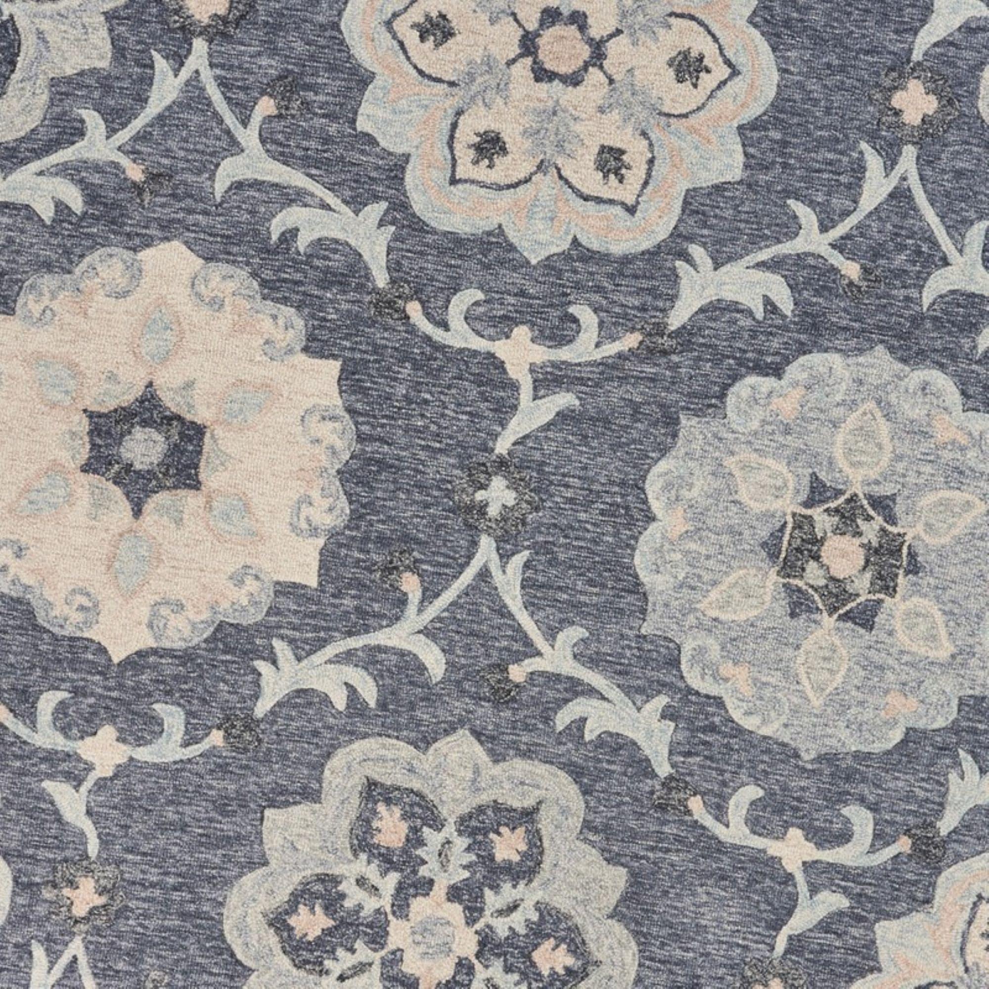 LR Home Aiden 7' x 9' Blue and Gray Floral Wool Indoor Area Rug