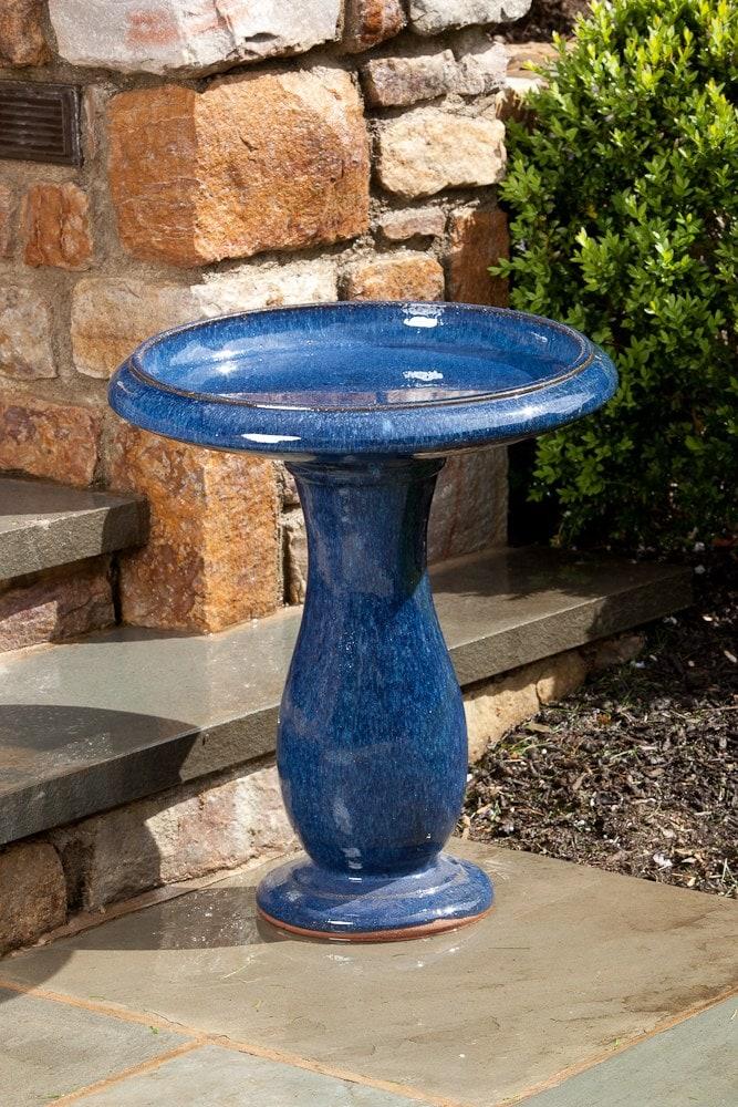 Alfresco Home 38-8611 22.75-Inches H Snow Blue Ceramic Birdbath bowl