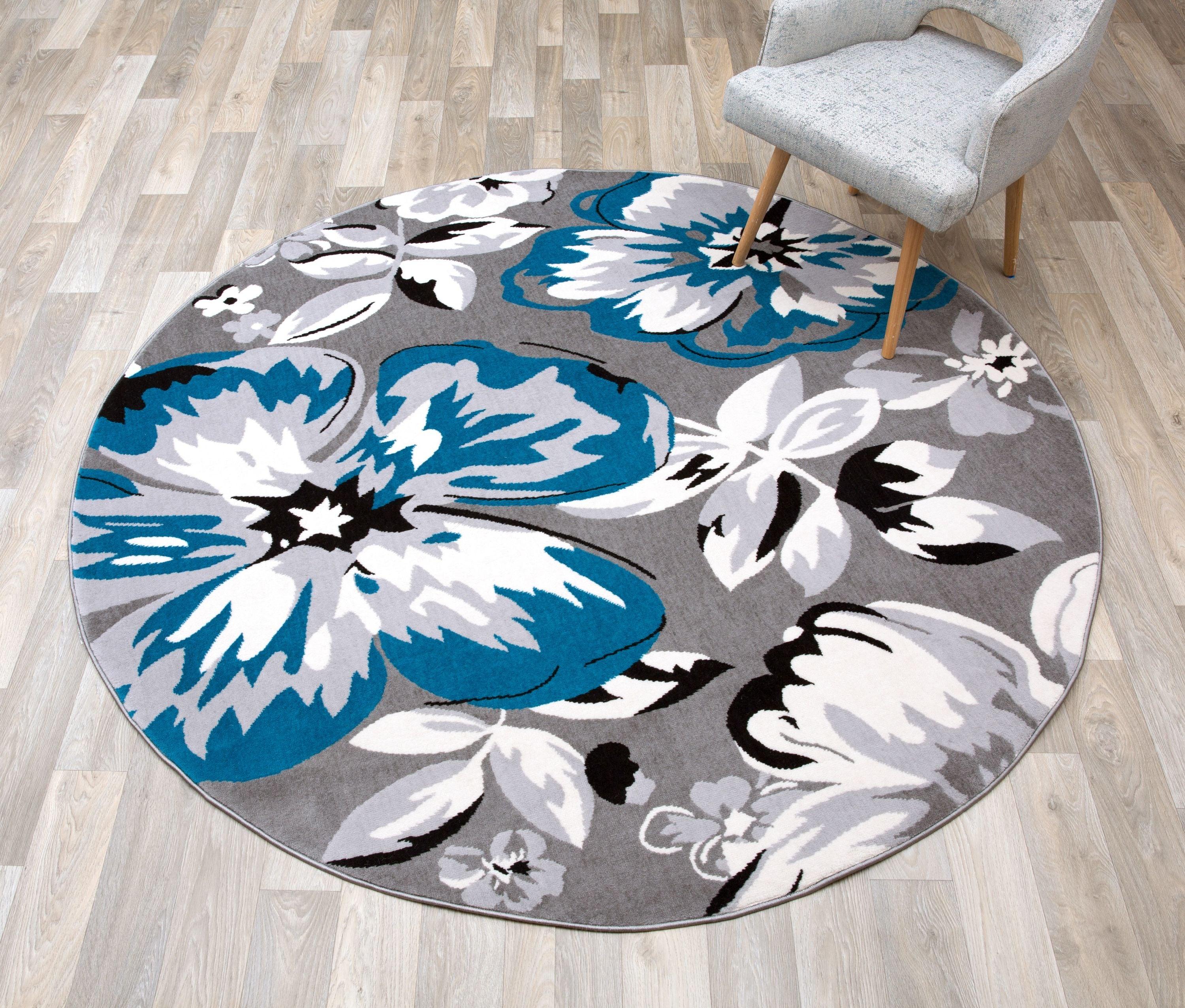 World Rug Gallery Modern Floral Design Blue 6'6" Round Rug