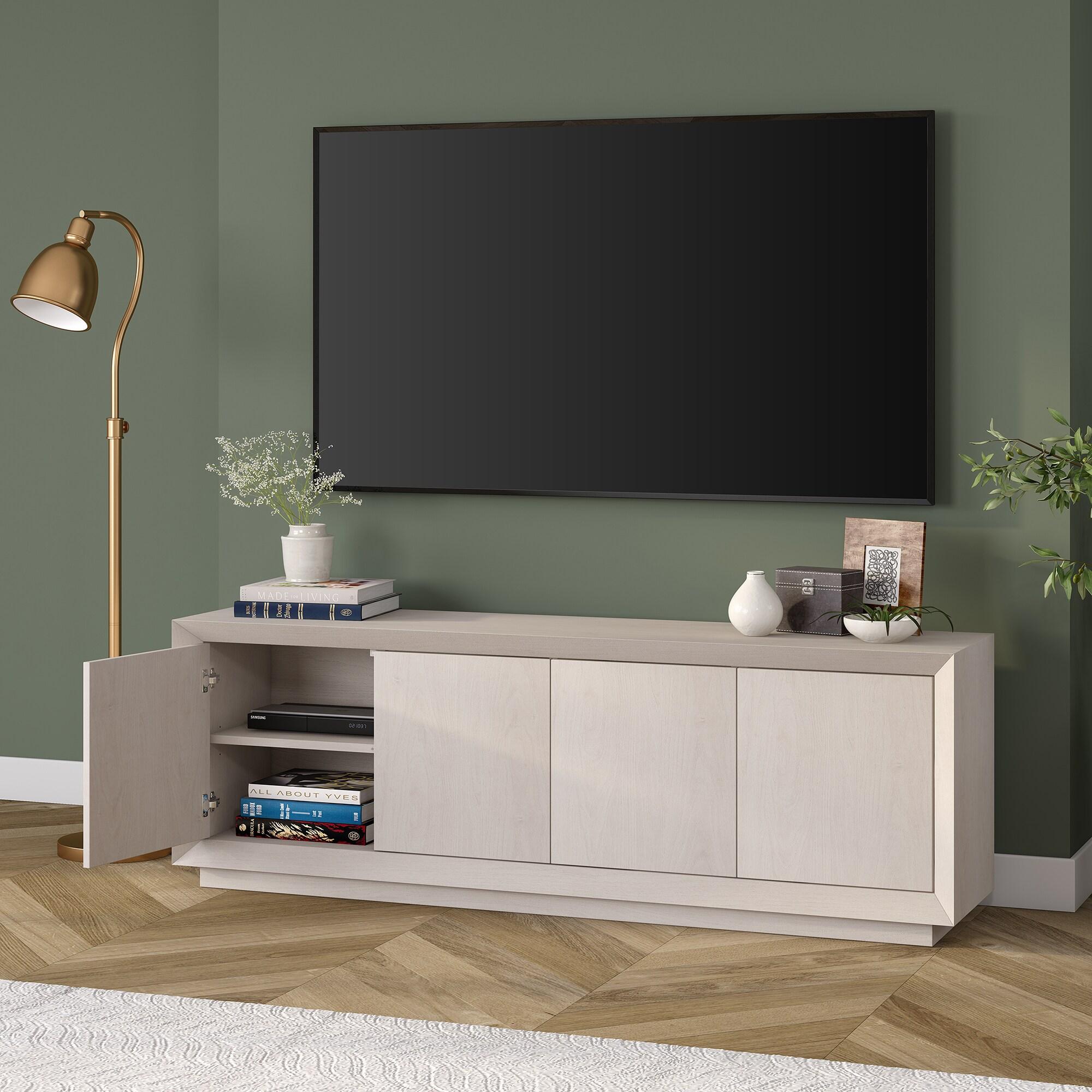 Evelyn&Zoe Oswald Rectangular TV Stand for TV's up to 75", Alder White