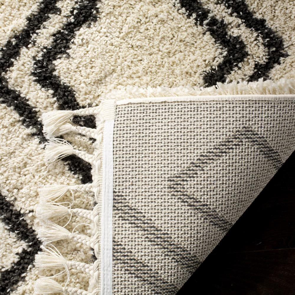 Moroccan Fringe Shag 200 MFG247 Power Loomed Area Rug Cream / Charcoal 4' X 6' - Safavieh.