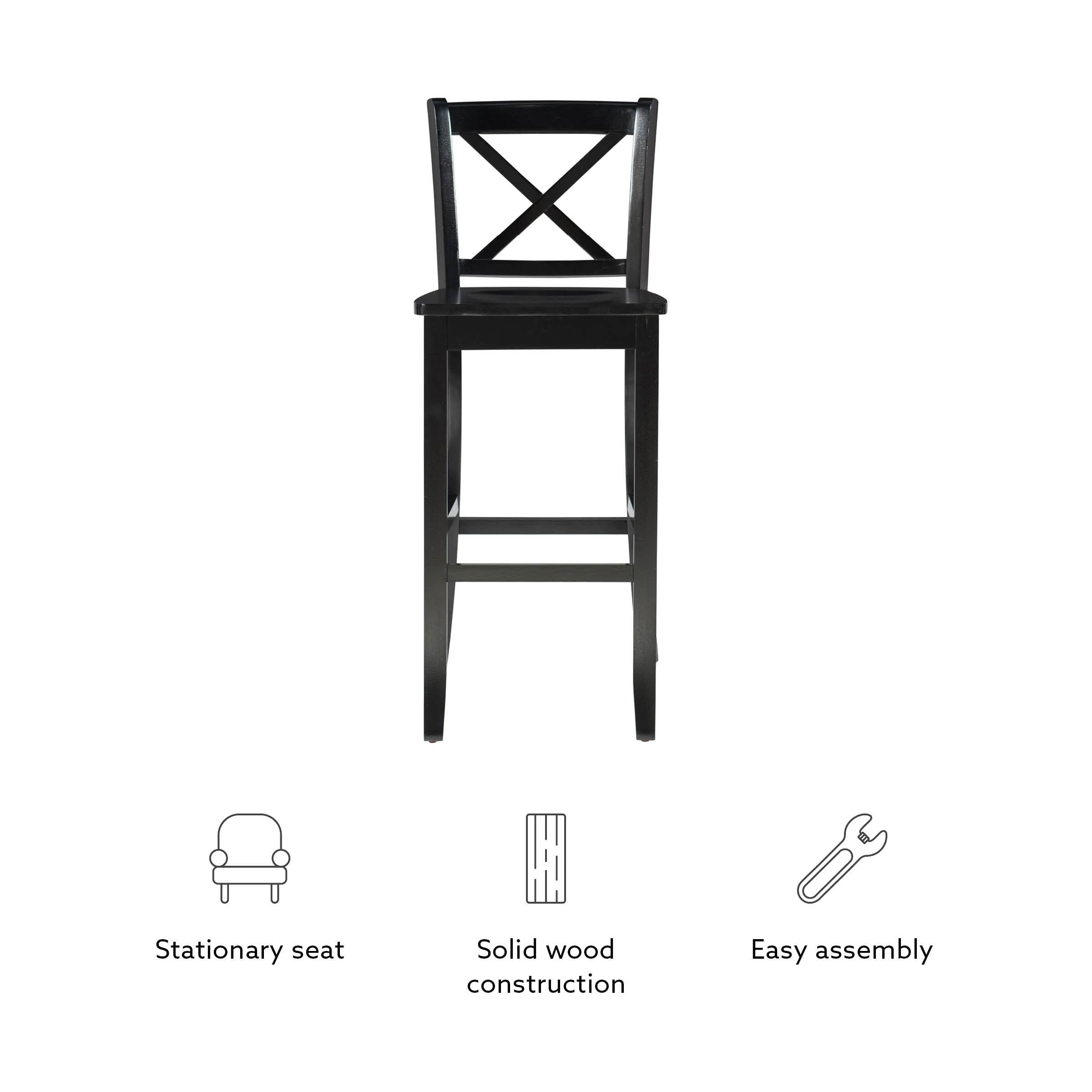 30" Torino X Back Wood Barstool - Black - Linon: Solid Rubberwood, Unupholstered, Armless