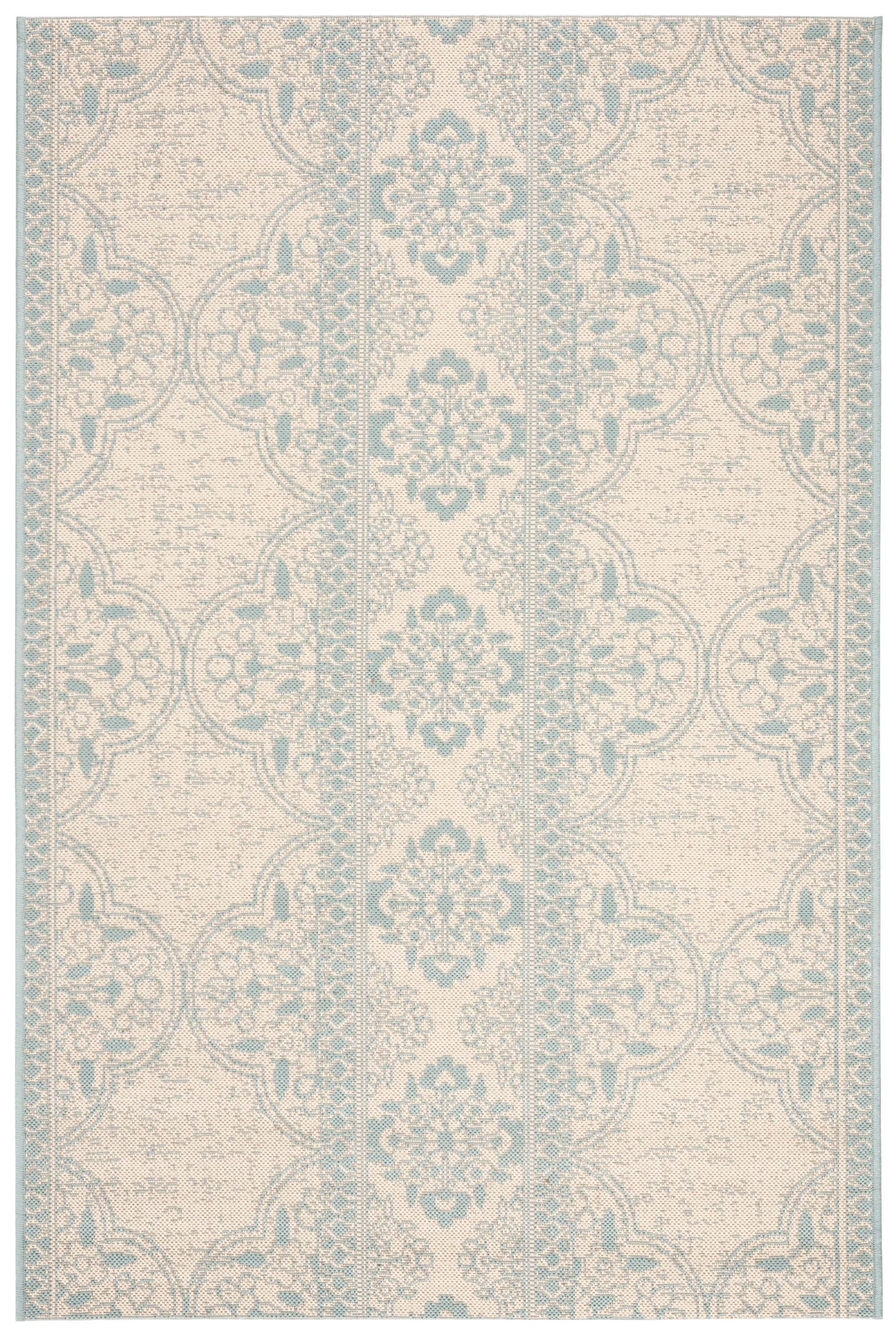 SAFAVIEH Beach House Justine Geometric Indoor/Outdoor Area Rug, Aqua/Cream, 2'2" x 4'