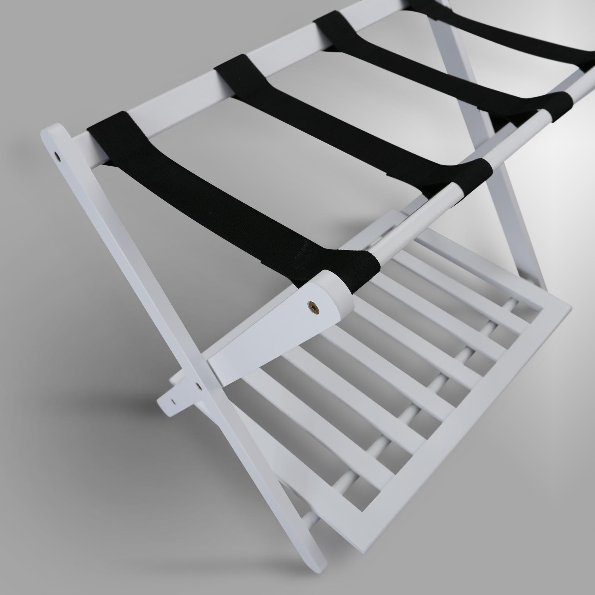 Luggage Rack with Shelf White : Hotel-Style, Folding, No Assembly Required