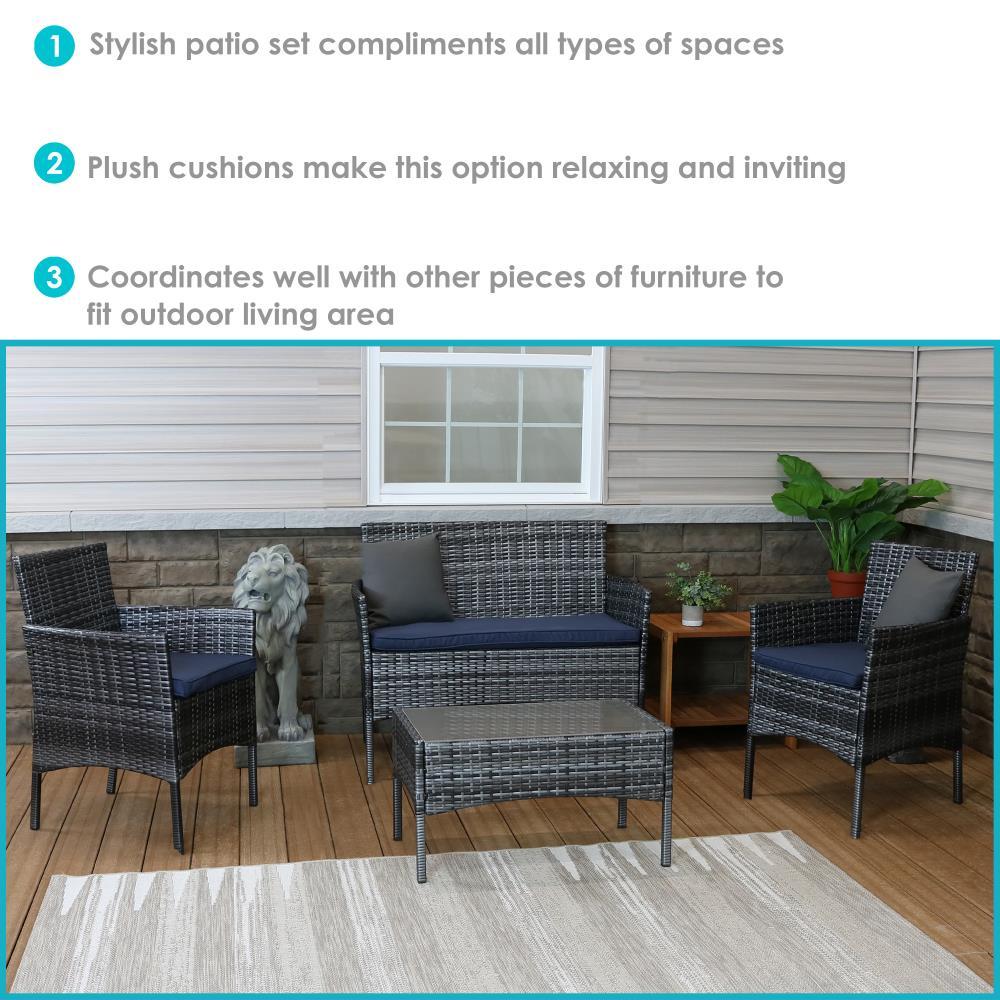 Sunnydaze Outdoor Dunmore Patio Conversation Furniture Set with Loveseat, Chairs, and Table - Gray and Navy - 4pc