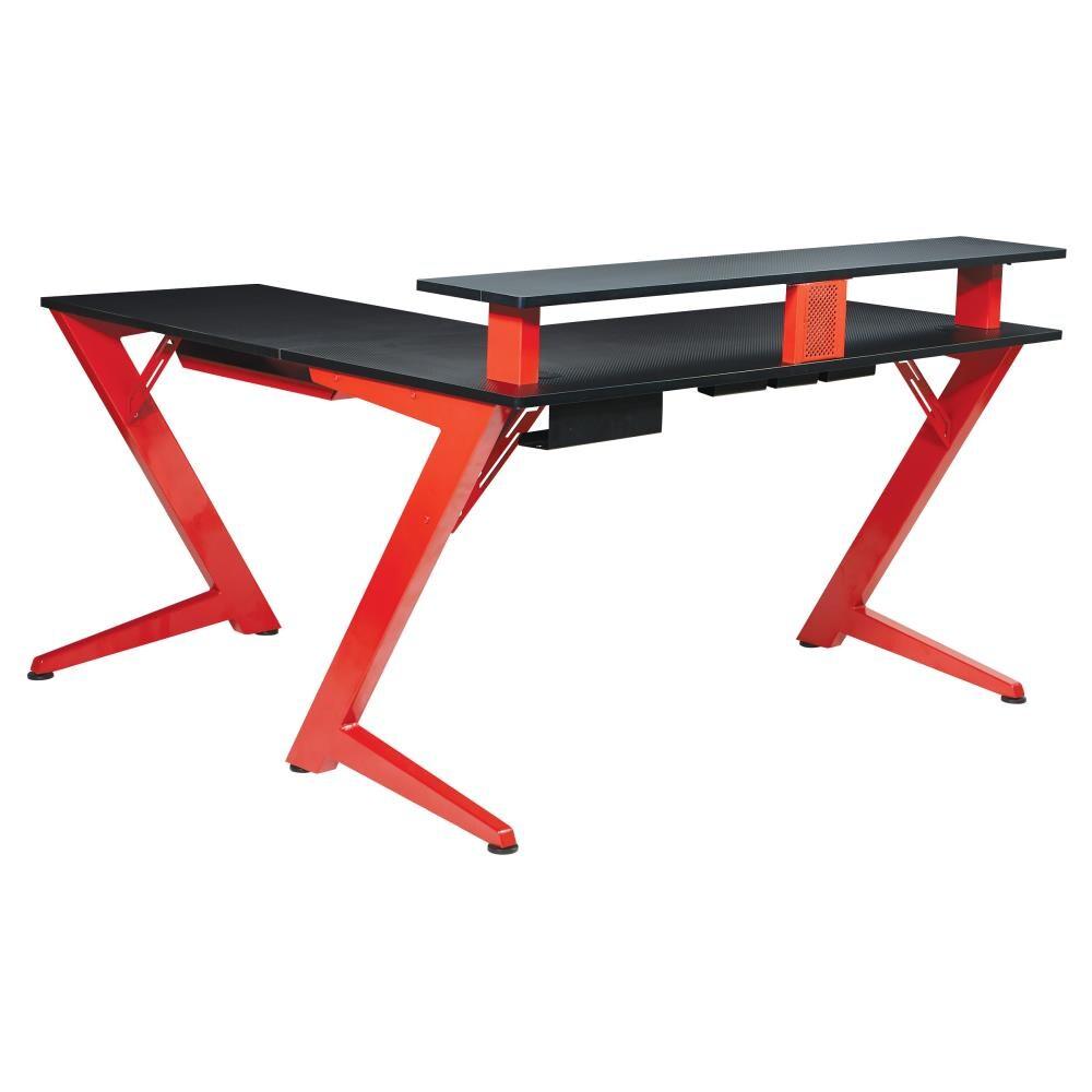 Avatar Battlestation L-Shape Game Desk with Carbon Top and Matte Red Legs