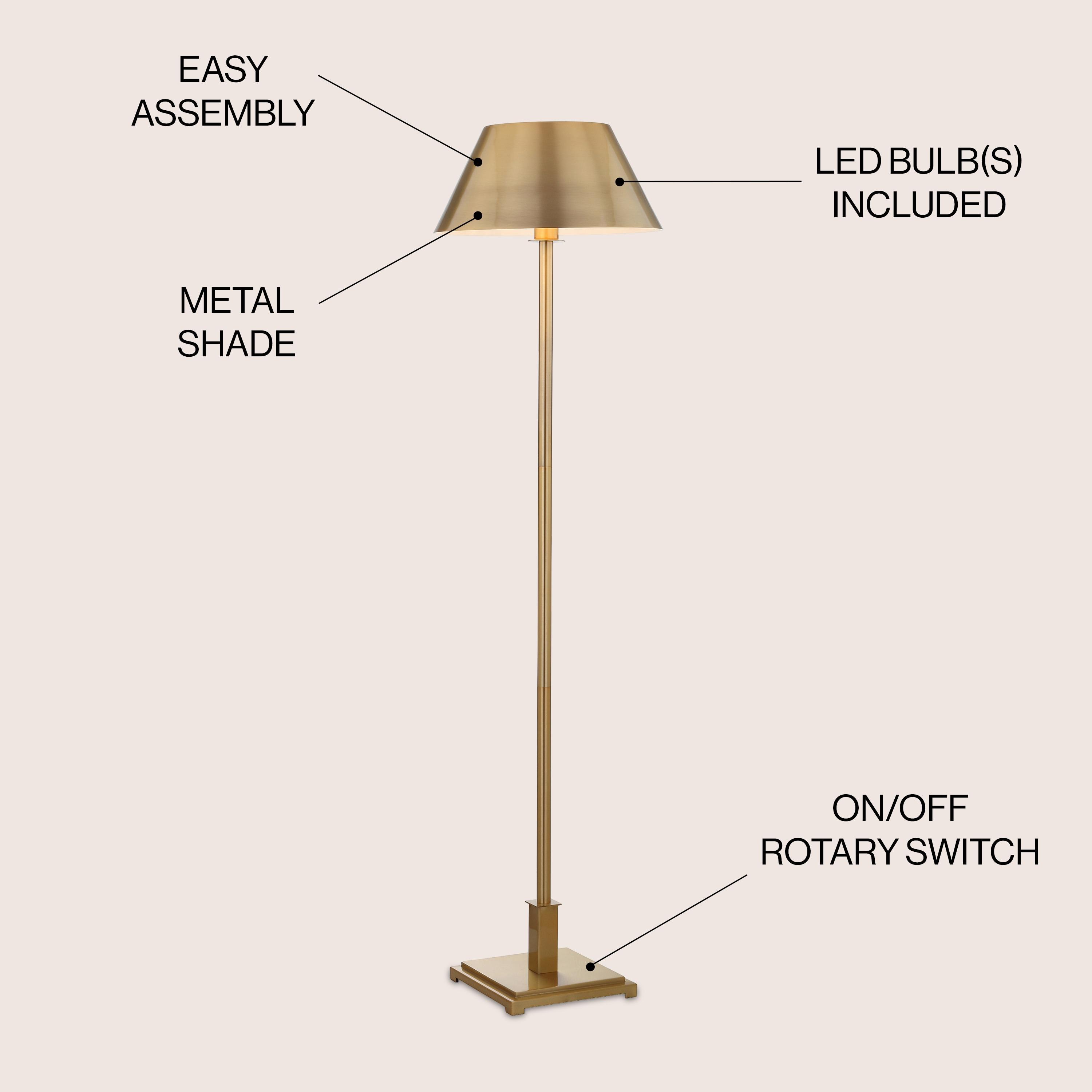JONATHAN Y JYL6005B Roxy 60" Metal LED Floor Lamp, Contemporary, Transitional for living room, dinning room, bedroom, office Bulb Included, Brushed Brass