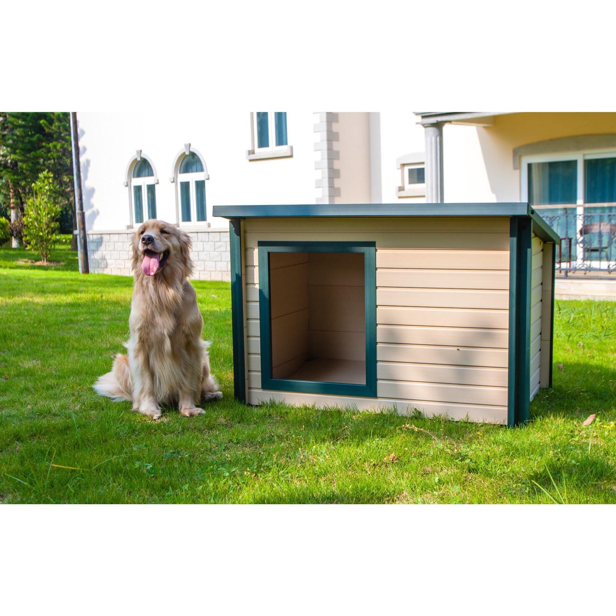 New Age Pet® ECOFLEX® Rustic Lodge Style Dog House for Medium Dogs up to 110lbs - Durable, Weatherproof, Easy to Clean Outdoor Pet Shelter with Elevated Floor for Enhanced Ventilation, Quick Assembly