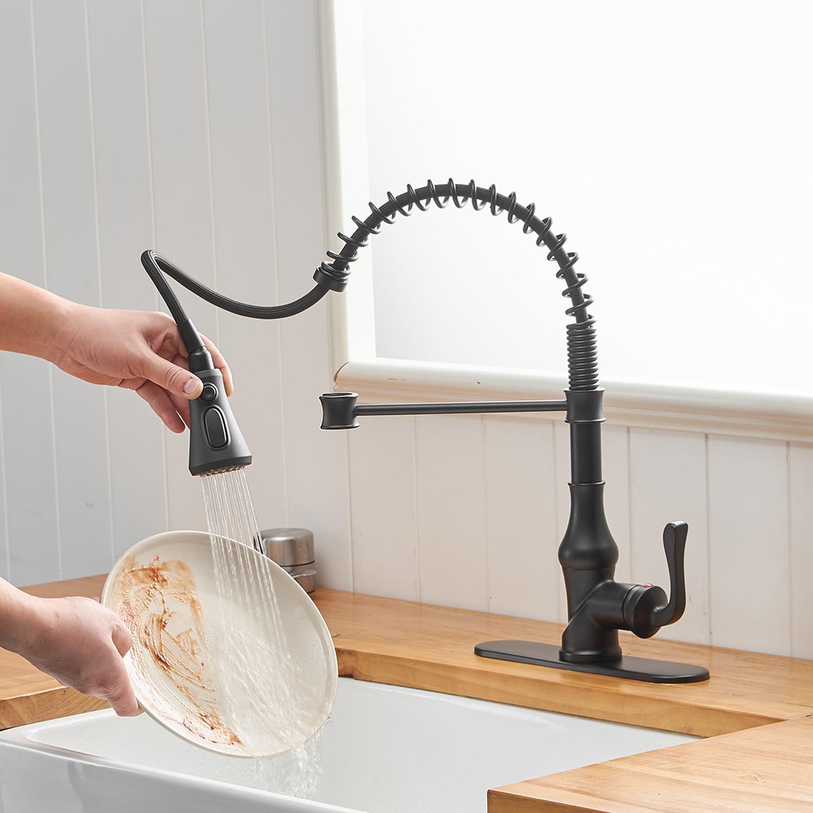 Single-Handle Pull-Down Sprayer 3 Spray High Arc Kitchen Faucet With Deck Plate