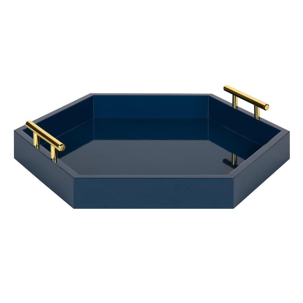 Kate and Laurel Lipton Tray, 18x18, Navy Blue and Gold