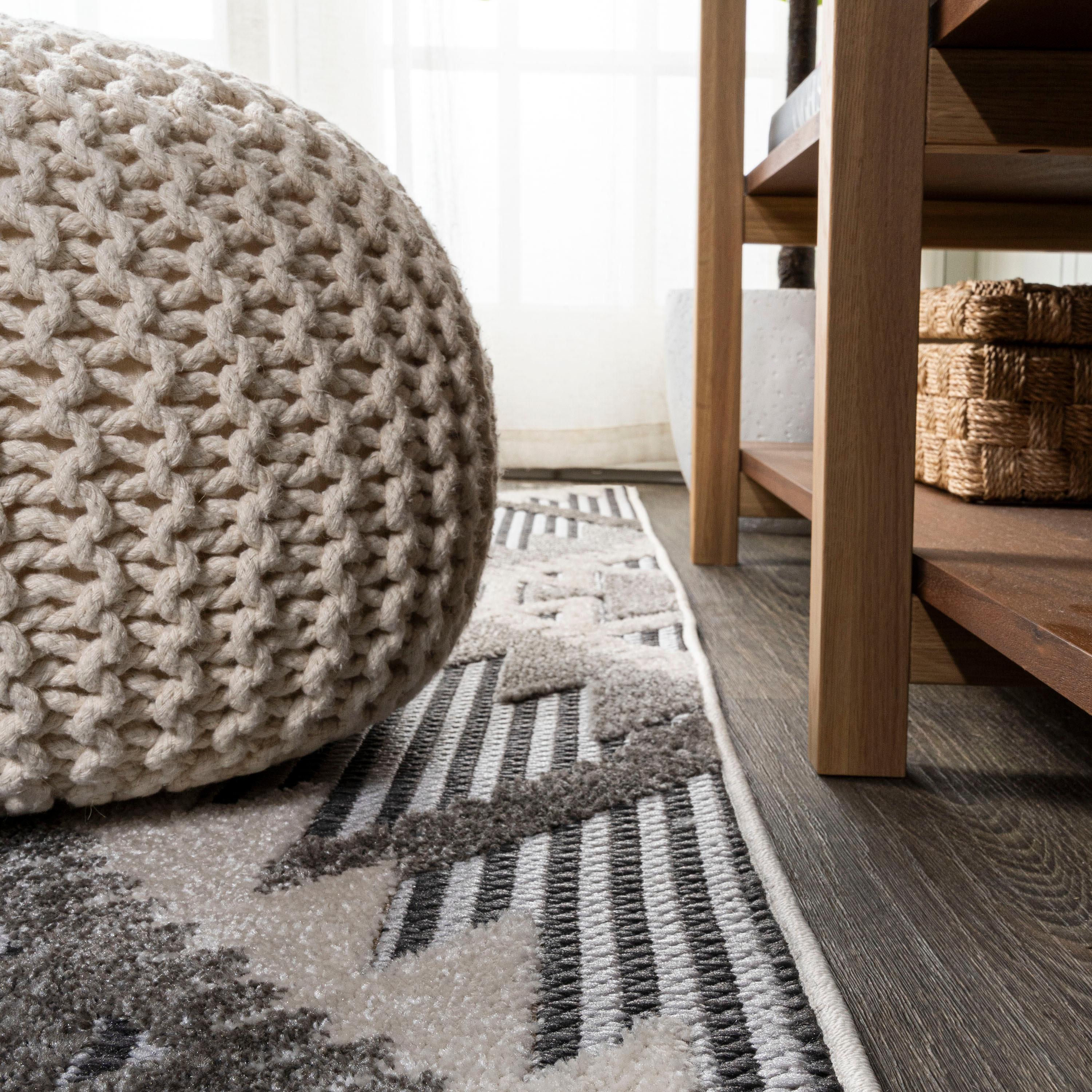 8'x10' Sumak High-Low Pile Neutral Diamond Kilim Indoor/Outdoor Area Rug, Gray/White/Black - JONATHAN Y