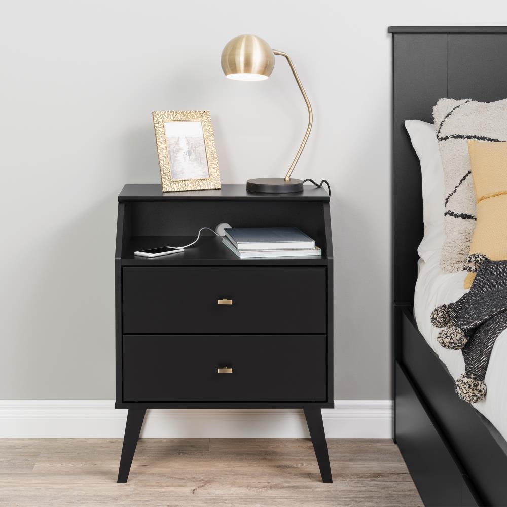 Prepac Milo Mid-Century Modern 2-Drawer Bedroom Nightstand, Black