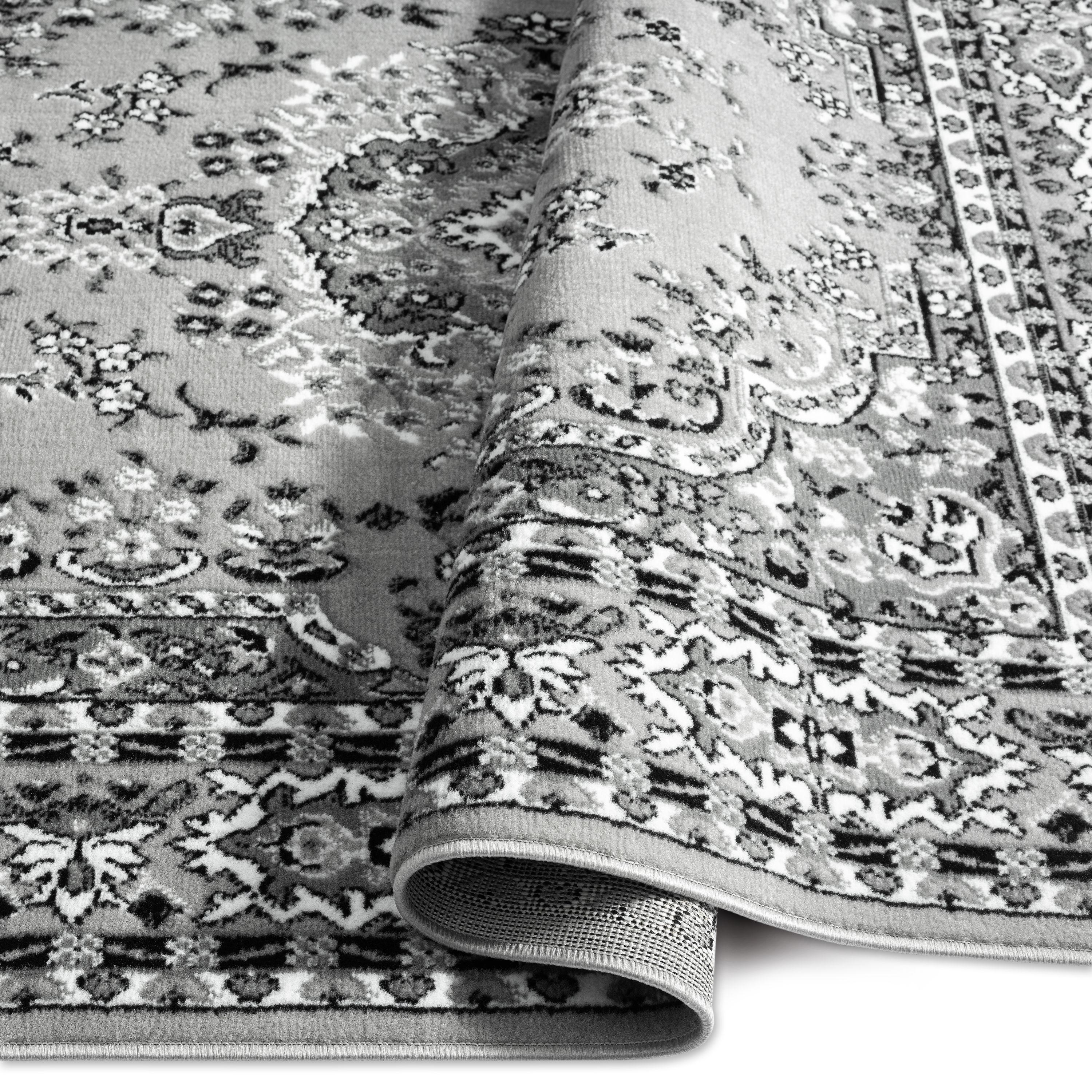 Home Dynamix Ariana Ksara Traditional Medallion Border Area Rug, Grey/Black, 3-Piece Set