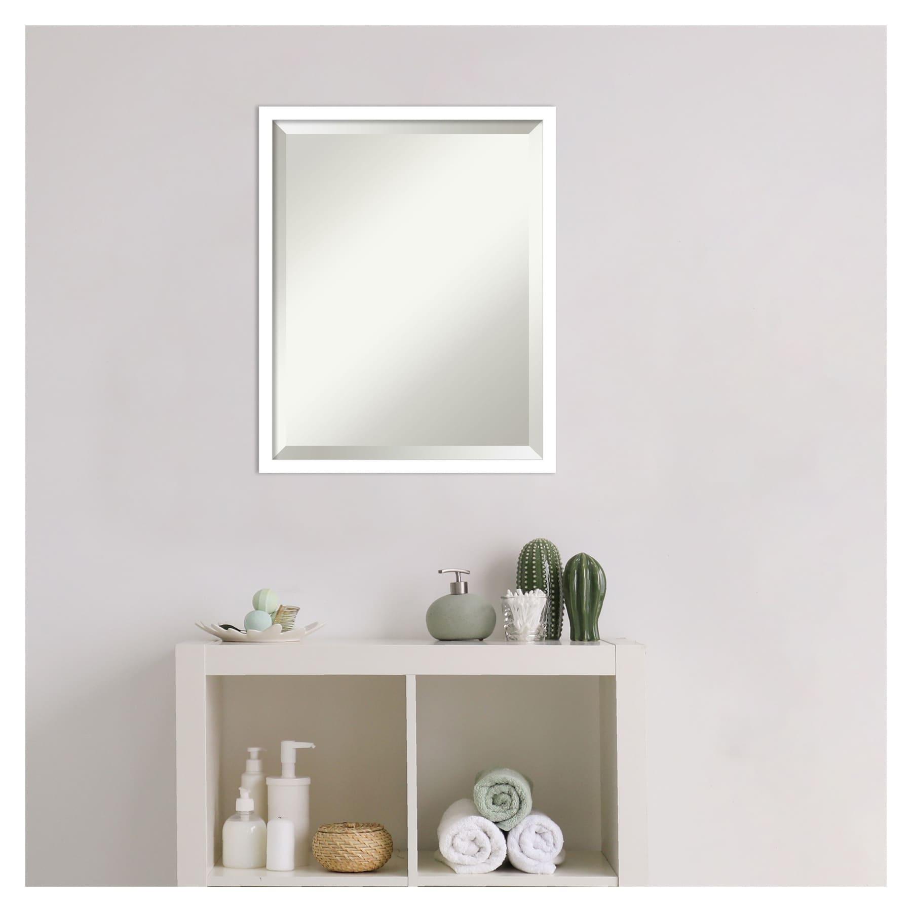 Amanti Art Beveled Wood Bathroom Wall Mirror - Svelte Frame Svelte White Outer Size: 17 x 21 in White