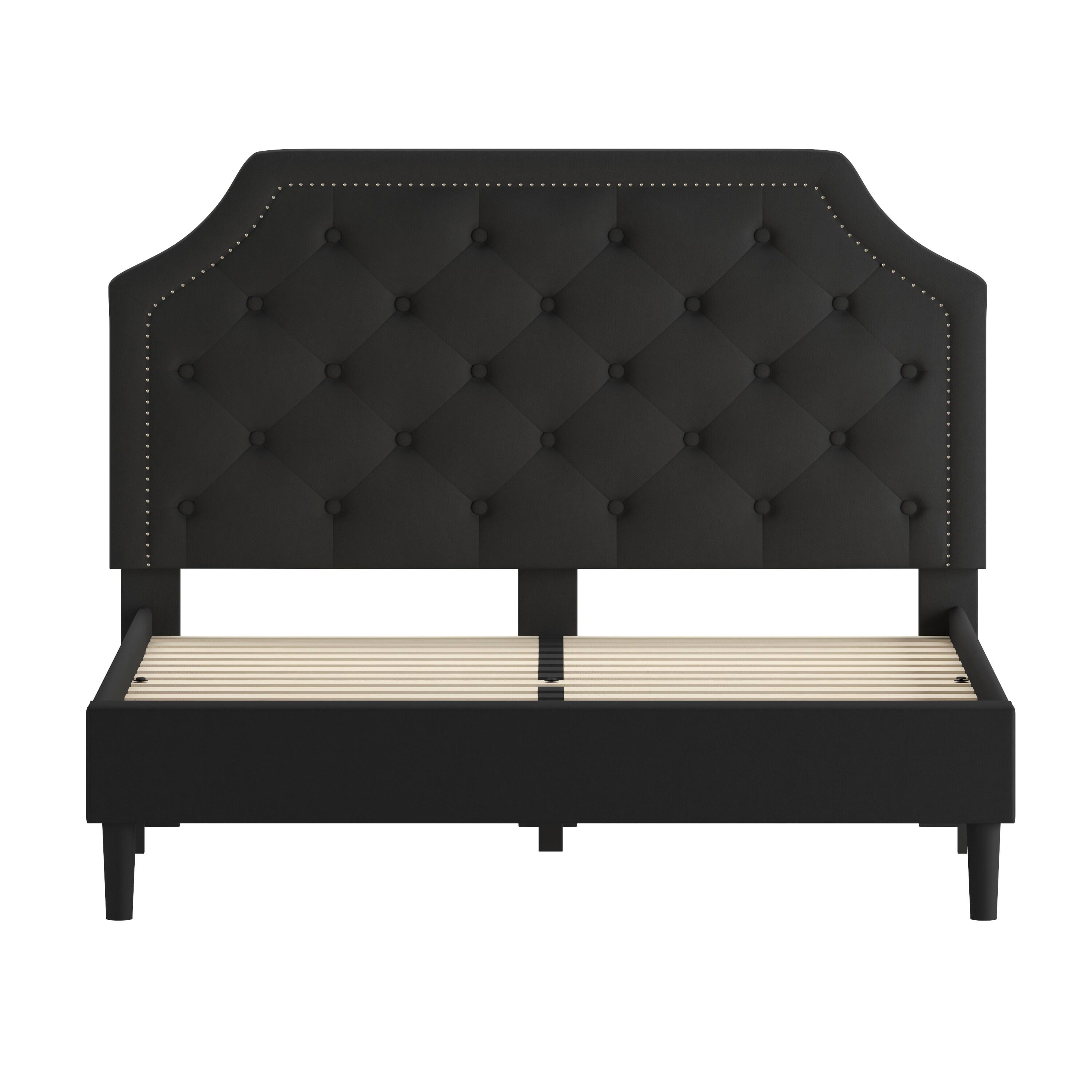 Flash Furniture Brighton Queen Size Tufted Upholstered Platform Bed in Black Fabric